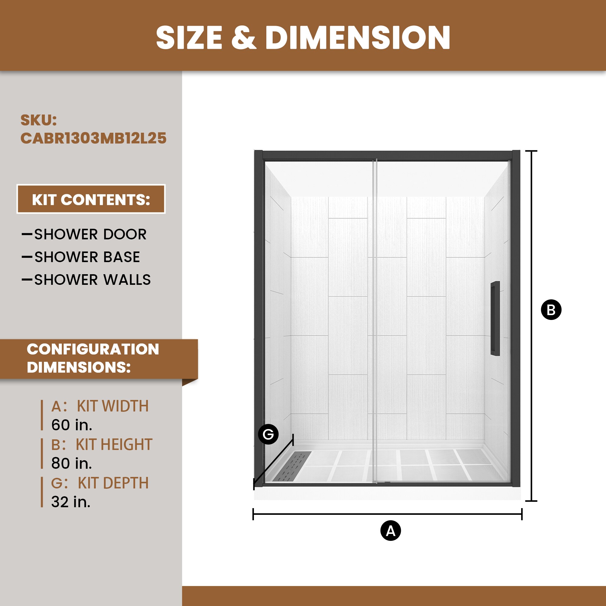 CASAINC CABR1303MB12L25 Alcove-Shower-Kit - View #2