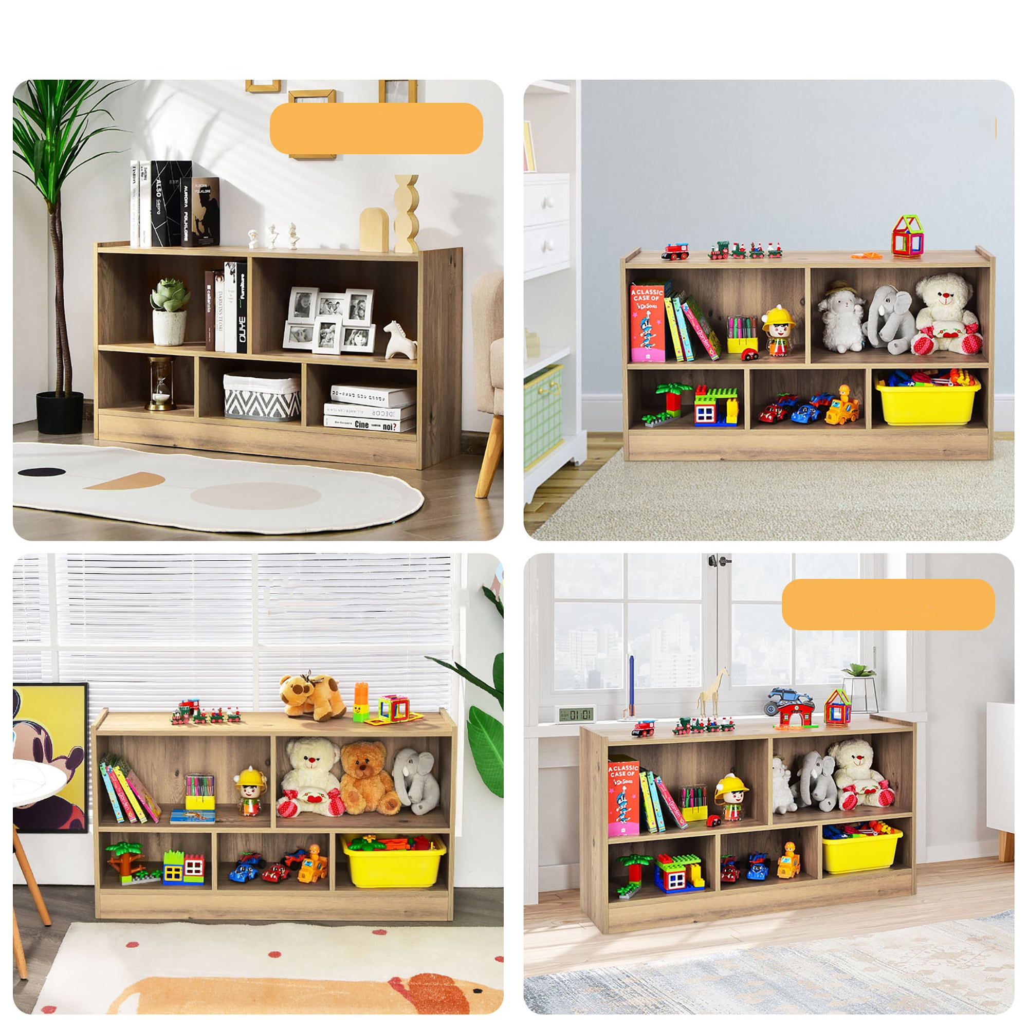 Natural Medium Wood Kids 5-Cube Storage Cabinet