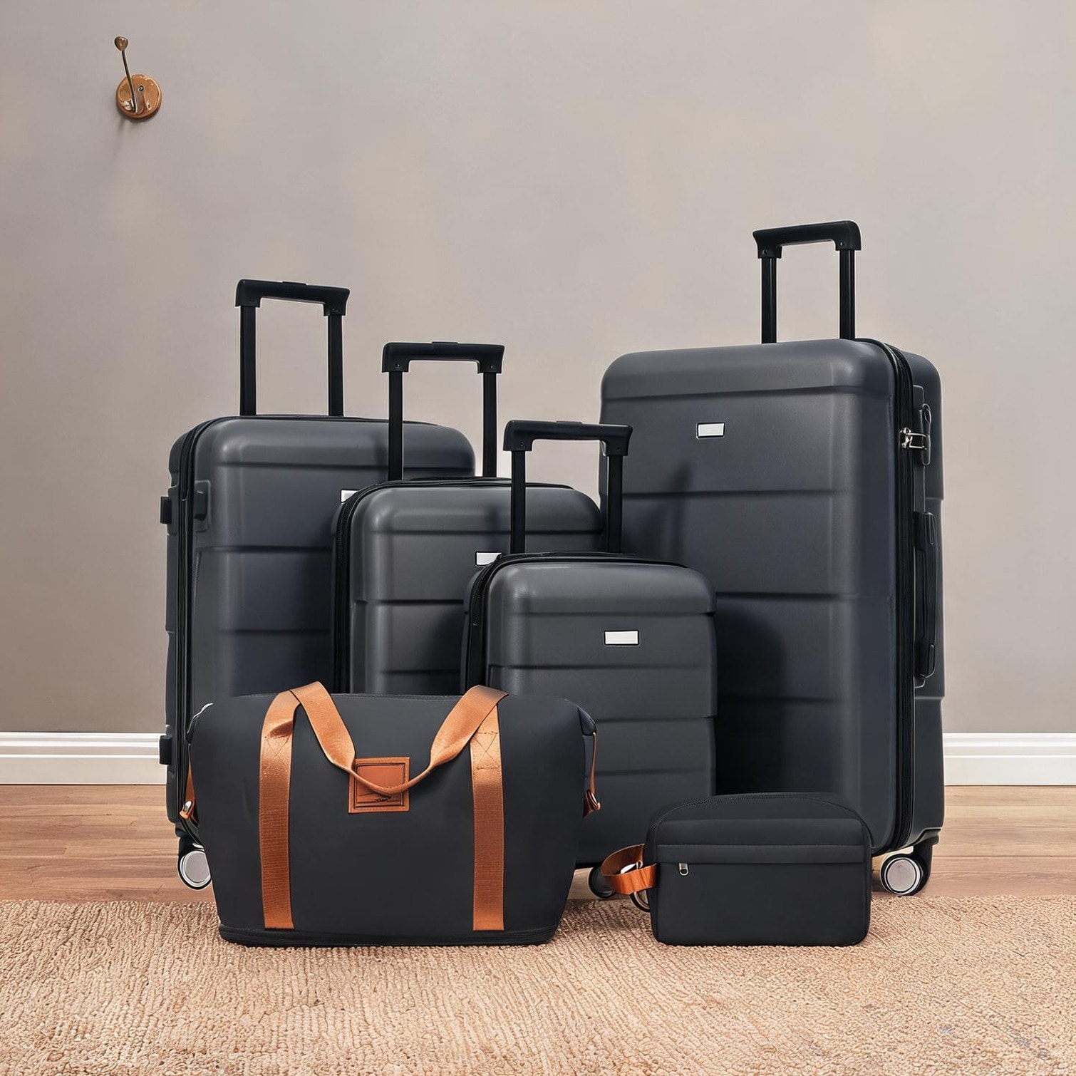Naturefalls 6-Piece Charcoal ABS Hardshell Luggage Set with Spinner ...