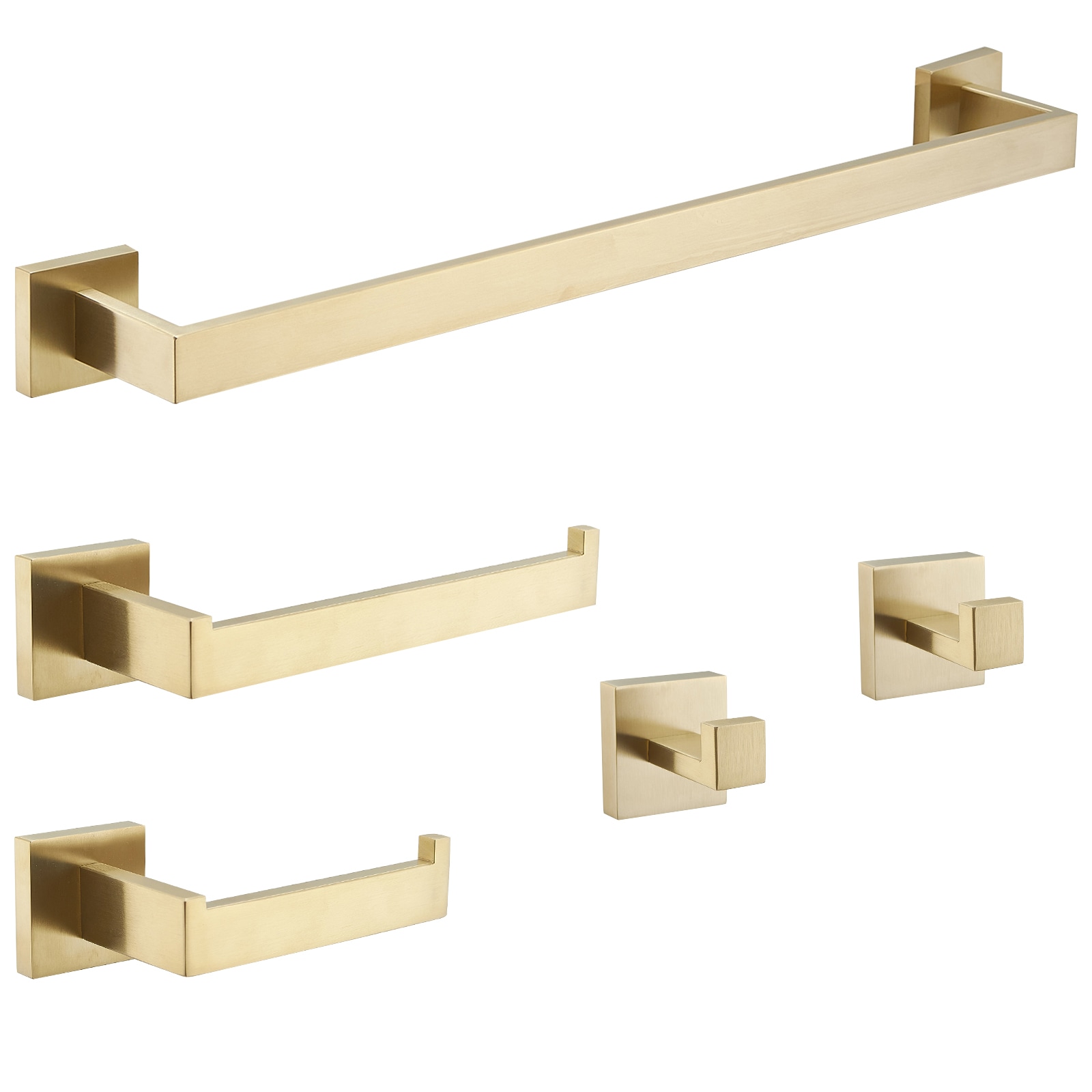 BYH BHS-2003-BG 5 -Piece Brushed Gold Decorative Bathroom Hardware Set Towel Bar, Toilet Paper Holder, ,Robe Hook Included