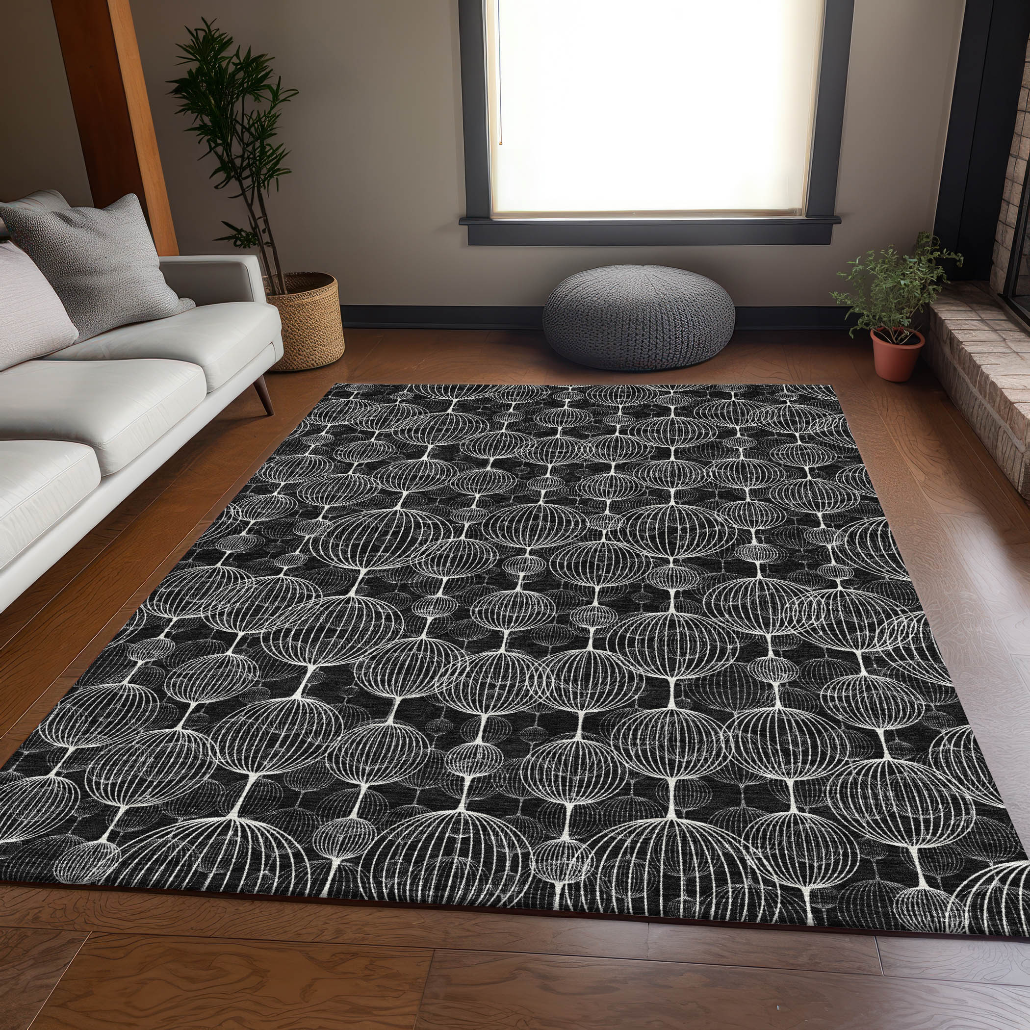 Addison Rugs ACN732BK5X8 Chantille ACN732BK 5 x 7 (ft) Polyester Black Rectangular Indoor/Outdoor Geometric Machine washable Area rug