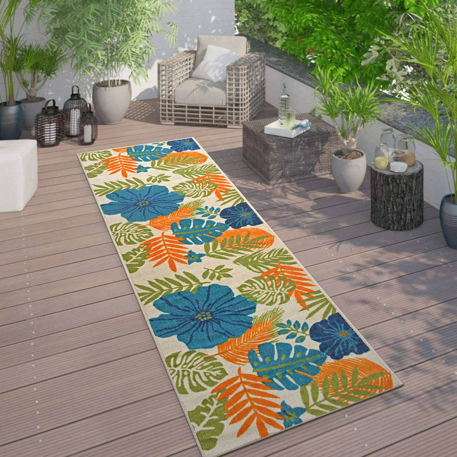 World Rug Gallery Ravenna 2 x 7 Indoor/Outdoor Floral/Botanical ...