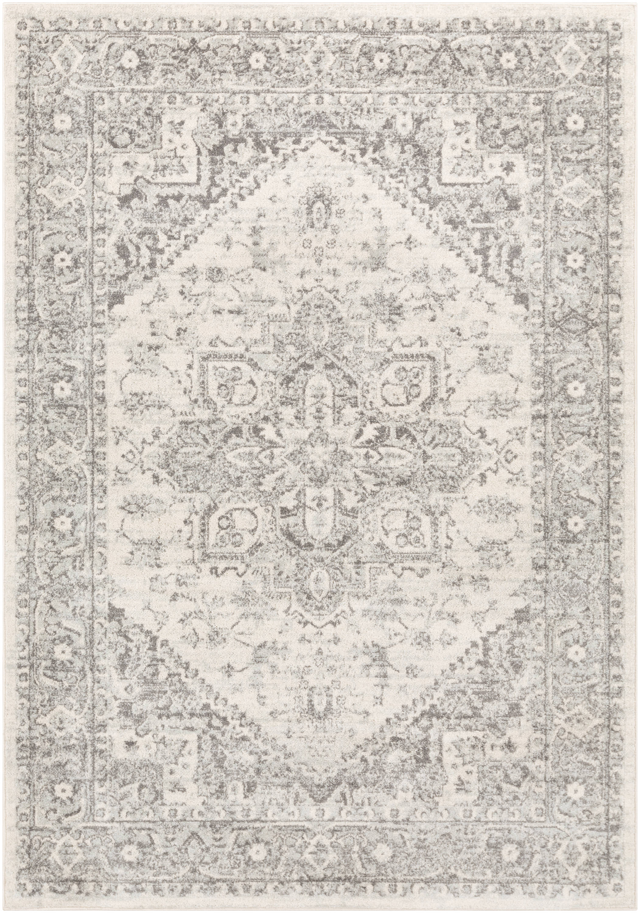 Chester Light Gray Vintage Synthetic Area Rug, 7'10" x 10'2"