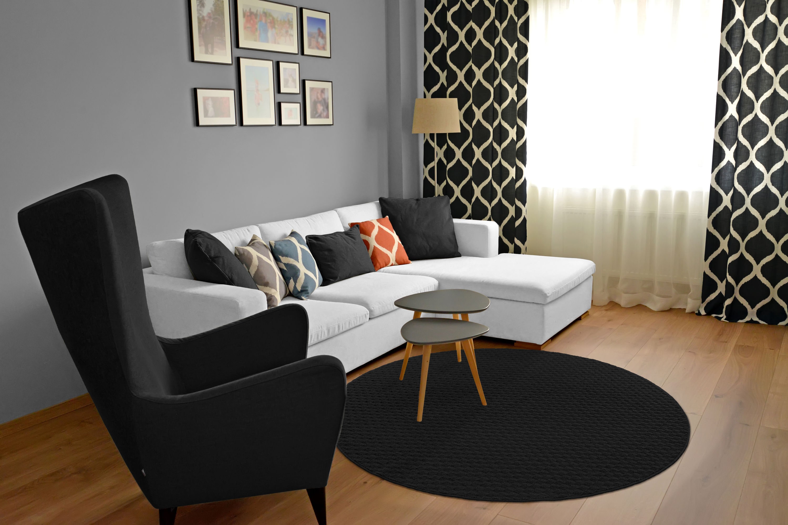 Garland Rug TS000N060R15 Town Square 5 x 5 (ft) Tufted Polypropylene Black Round Indoor Solid Industrial Area rug