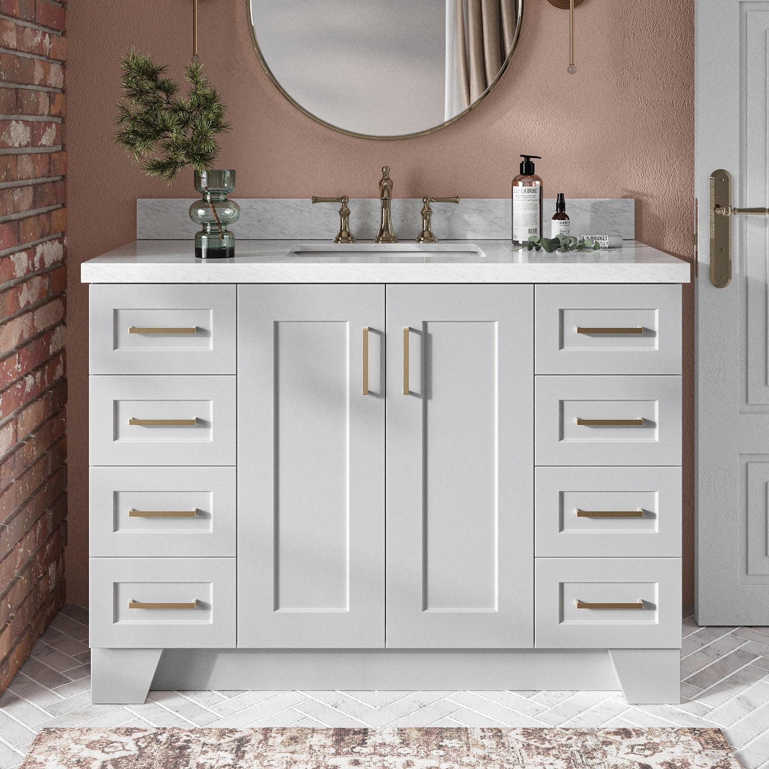 Gray Freestanding Single Sink Vanity with Marble Top