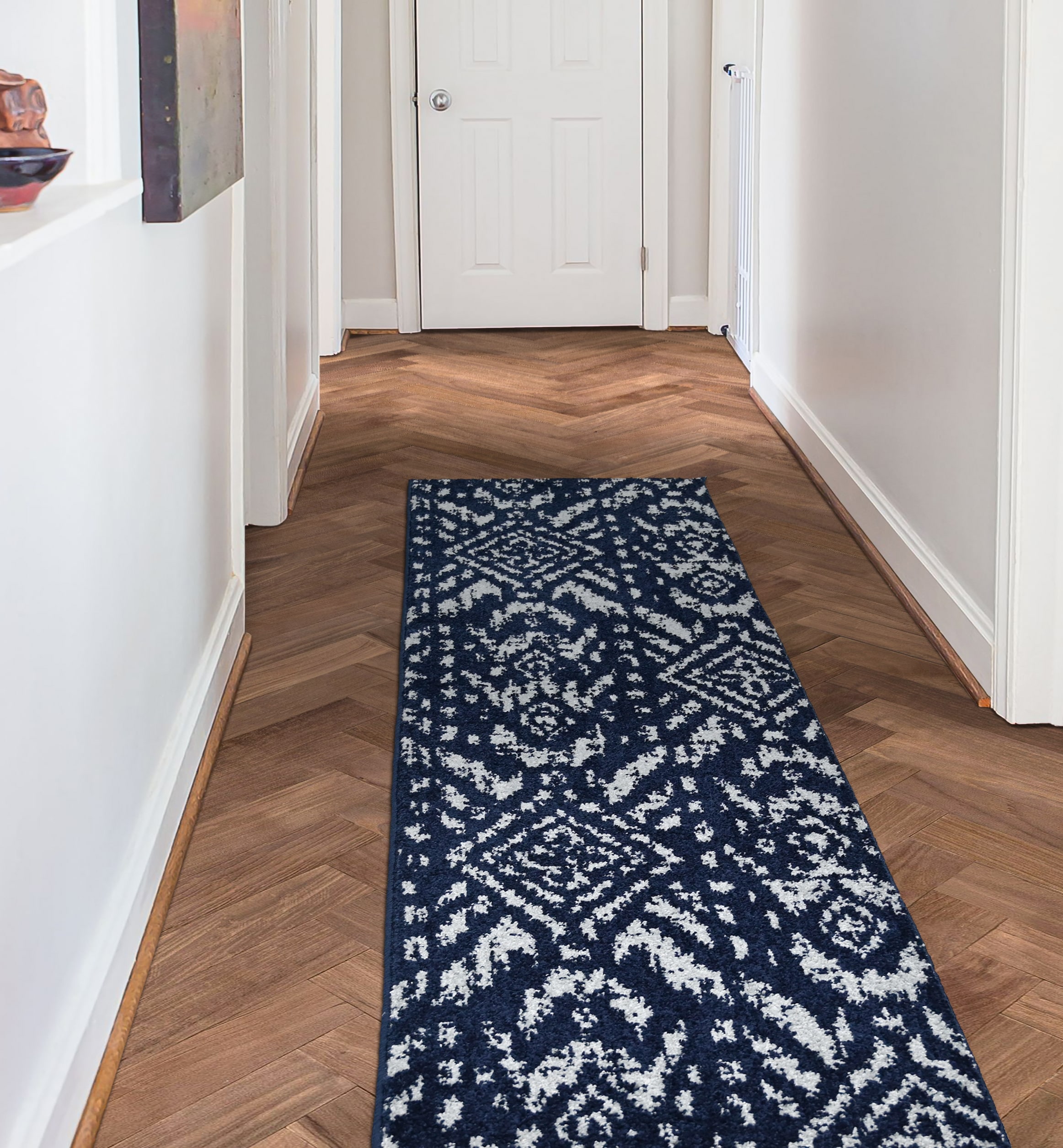 Garland Rug DEN00N024084E8 Denali 2 x 7 (ft) Tufted Polypropylene Navy/Silver Rectangular Indoor Abstract Mid-Century Modern Runner rug