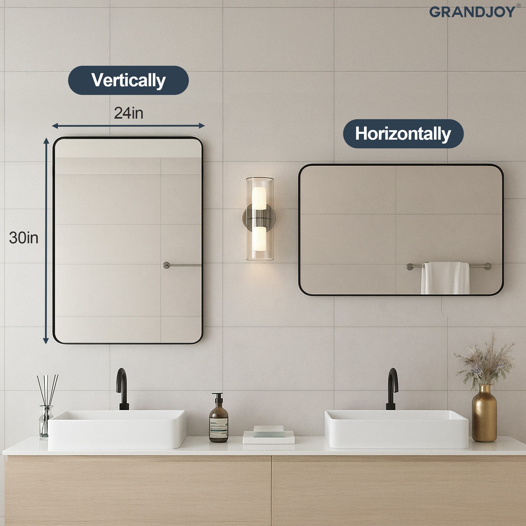 GRANDJOY BM-KM-AARH-2430 Framed-Bath-Mirrors - View #3