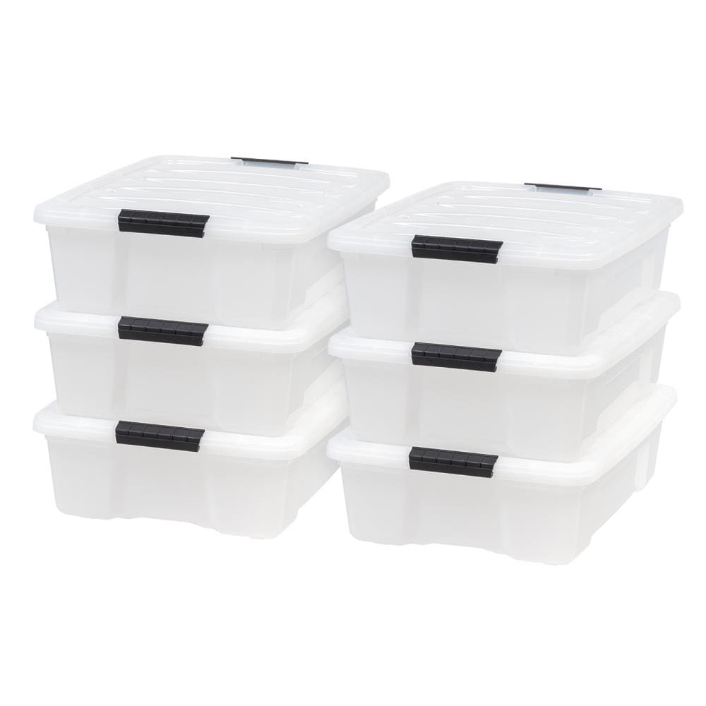 6 Pack Plastic Storage Tote Container Clear Stackable Pull Box 4 QT Set Lid Bin 
