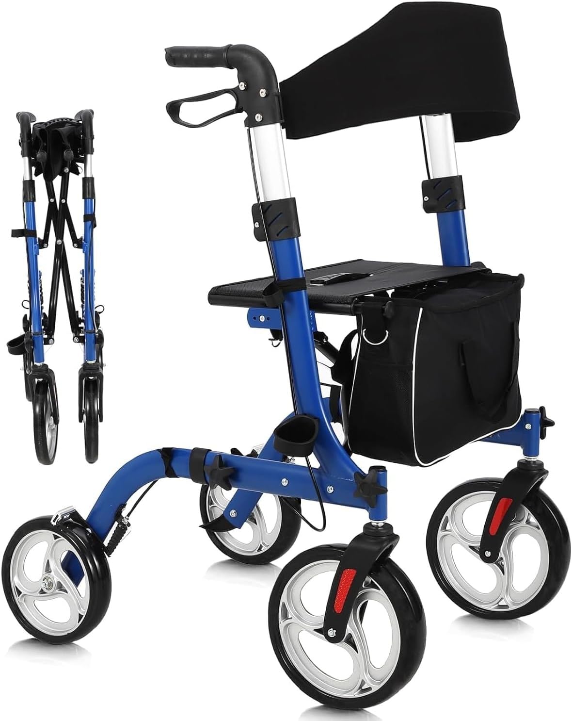 IdealHouse 2-in-1 Compact Kids Bike and Mobility Aid - Lightweight Aluminum Frame/ Adjustable Handle/ Seat and Backrest/ Hand Brakes/ Footrests/ All-Terrain Wheels/ Supports 150-300 lbs - Silver Core Wheel