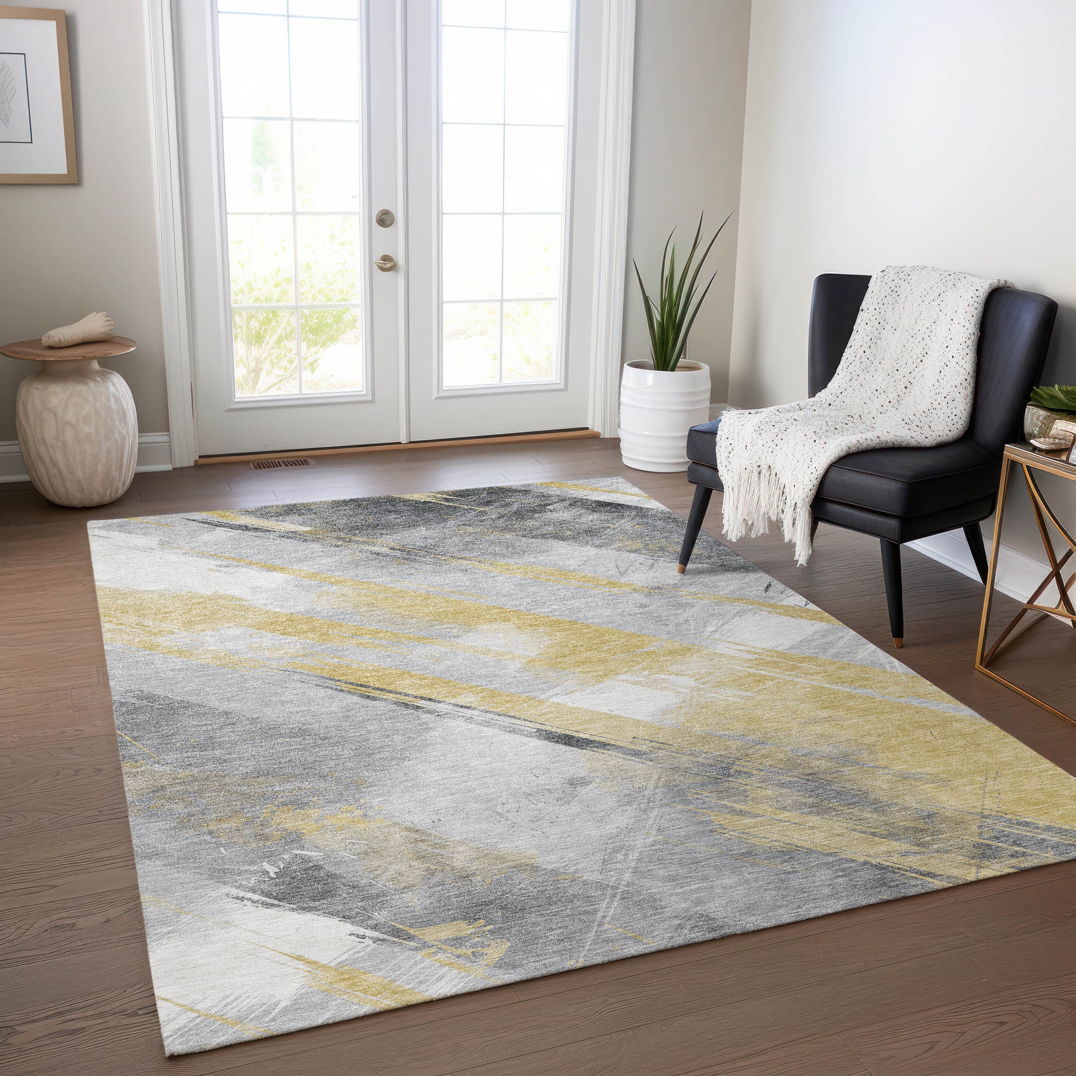 Addison Rugs ACN1536GO8X10 Chantille ACN1536GO 8 x 10 (ft) Polyester Gold Rectangular Indoor/Outdoor Geometric Machine washable Area rug