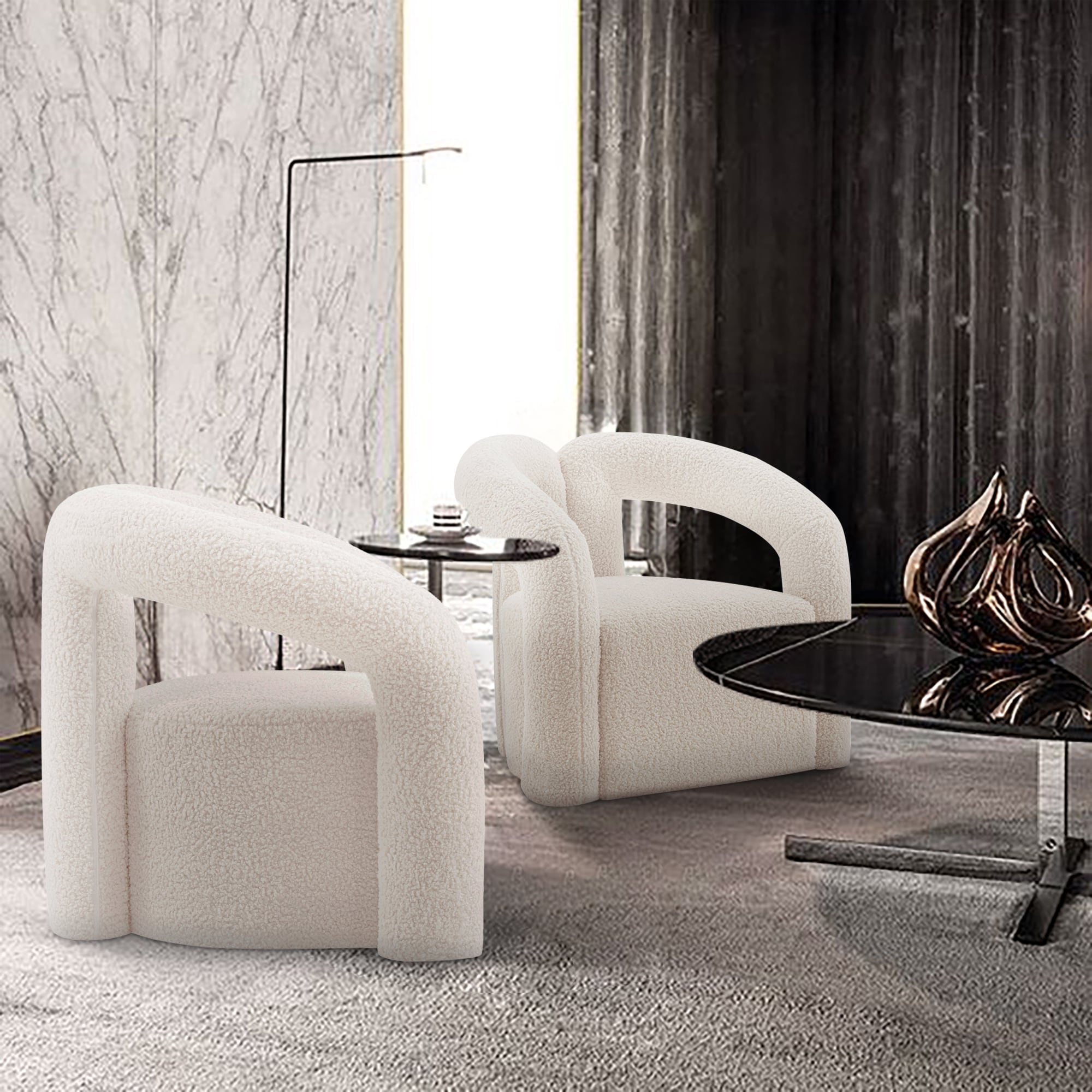 Manhattan Comfort 2-AC061-CR 2 Modern Cream Boucle Accent Chair