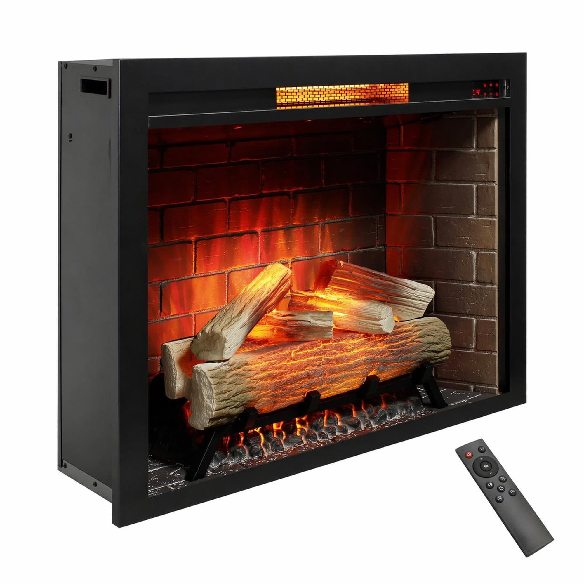 TEINIE 33 Inch Electric Fireplace Insert Touch Panel Fixed Trim Heater With Fire Crackling Sound
