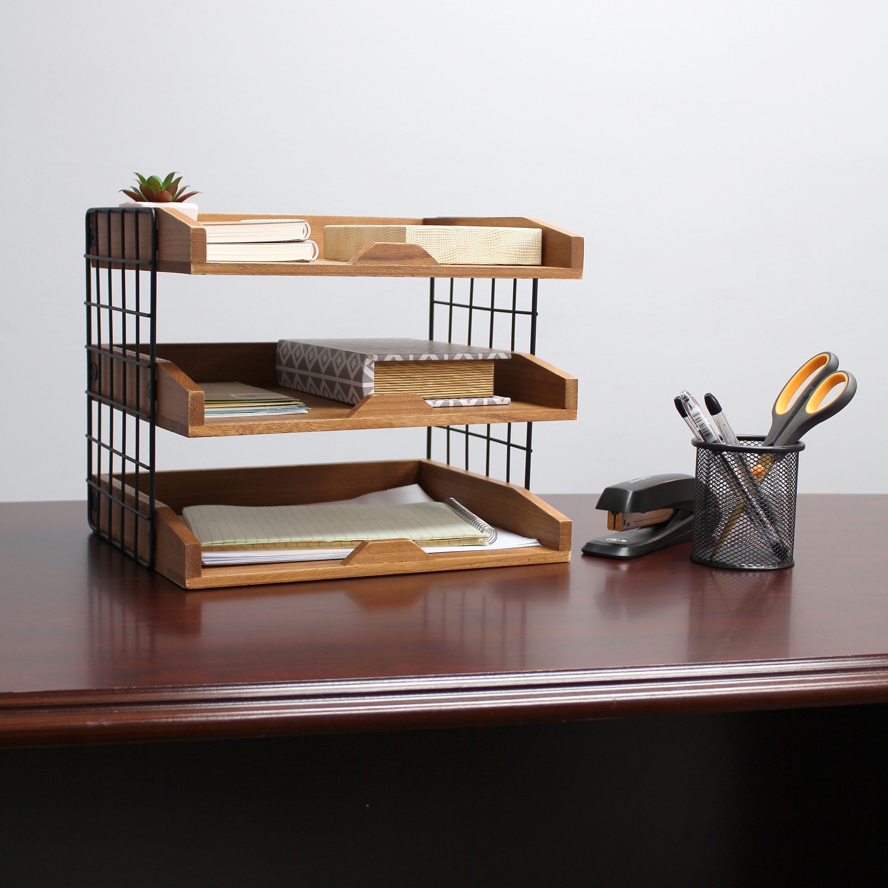 Office Desk Organizers and Accessories 2 Sliding Drawer Storage, 3 Letter  Tray and 3 Upright Section, Multifunction Bamboo Wooden Desktop Organizer  Supplies for Office, School, Home - Yahoo Shopping
