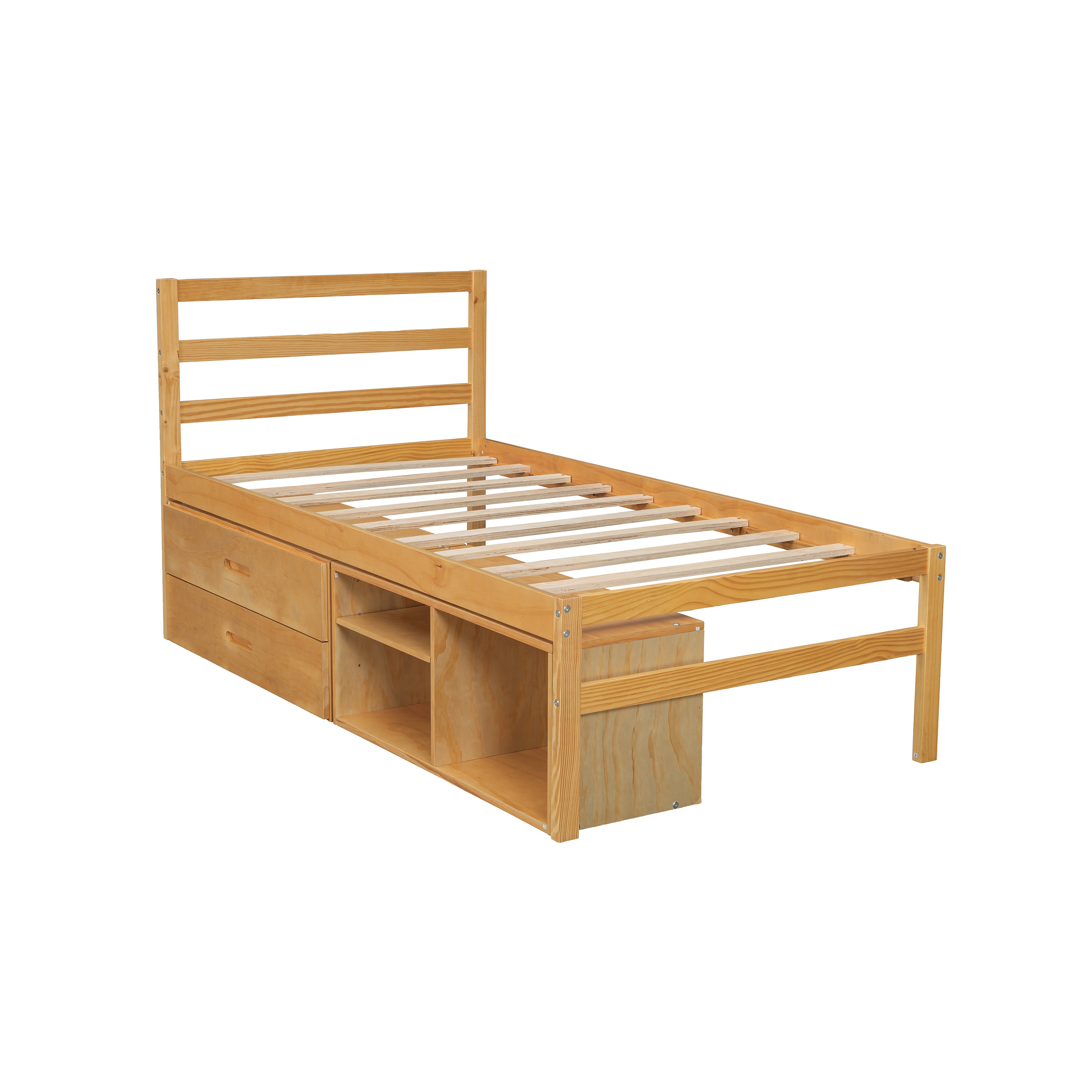 Damerin BD-A09 Natural Twin Wood Bed frame Bed with Storage