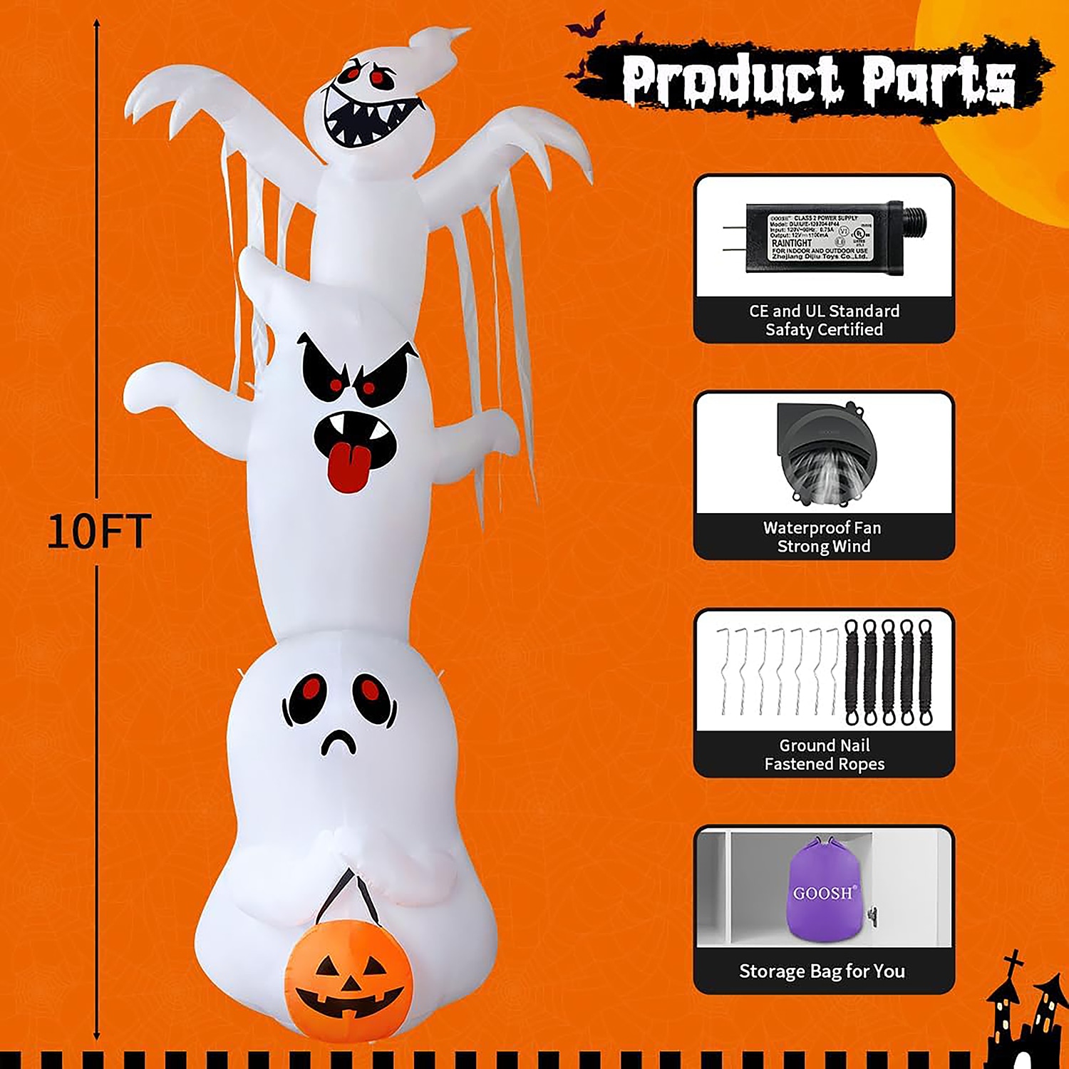 GOOSH 10-ft Lighted Ghost Inflatable In The Outdoor Halloween ...