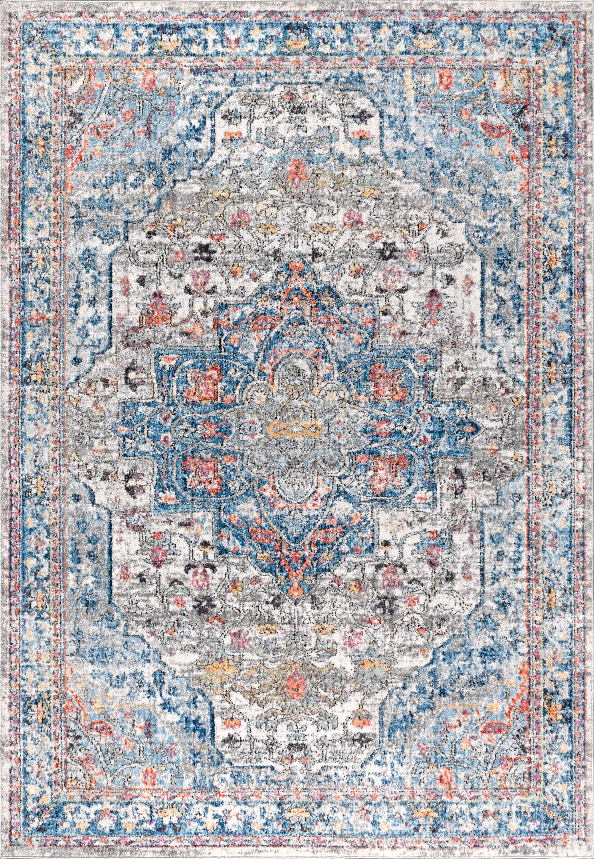 JONATHAN Y Restored Vintage 4 X 6 (ft) Ivory/Peacock Blue/Coral Indoor  Medallion Vintage Area Rug in the Rugs department at
