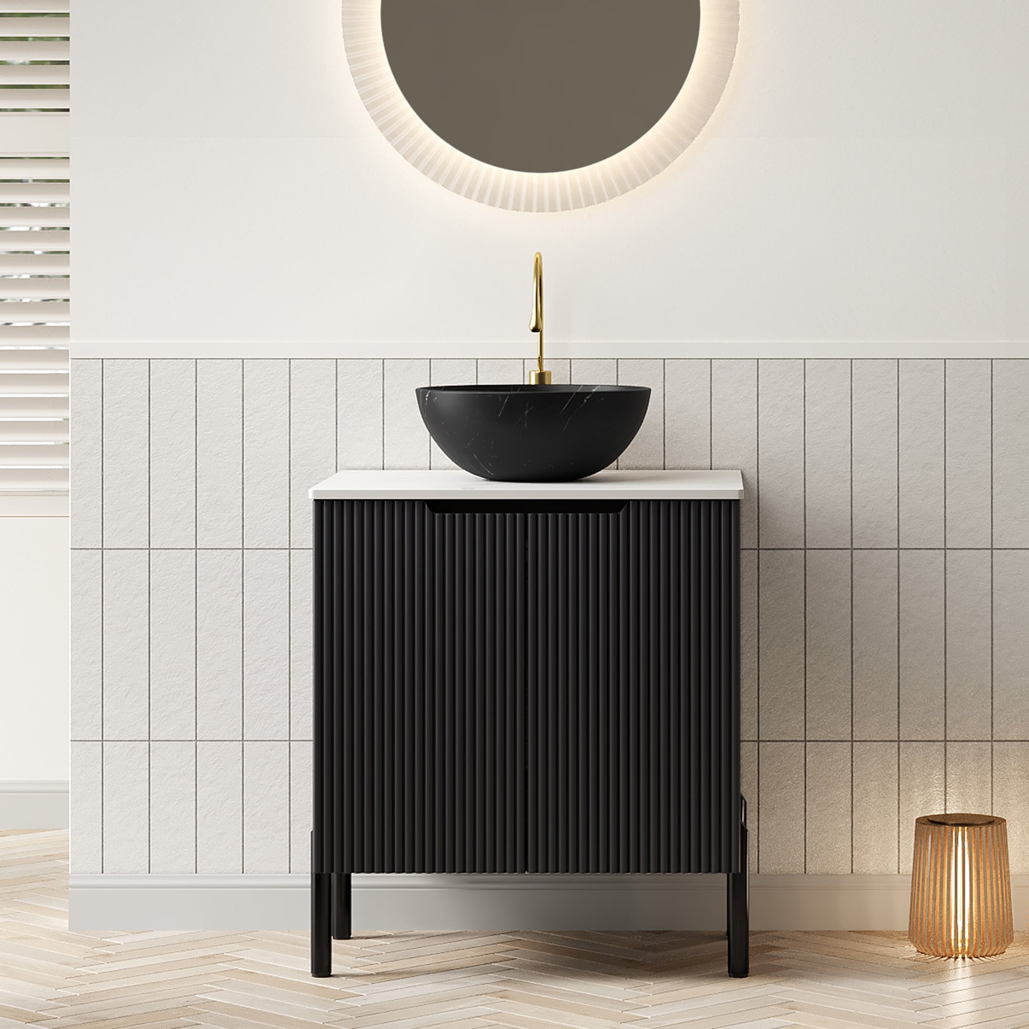 LOVMOR Black White 24-inch MDF Single Sink Bathroom Vanity Black