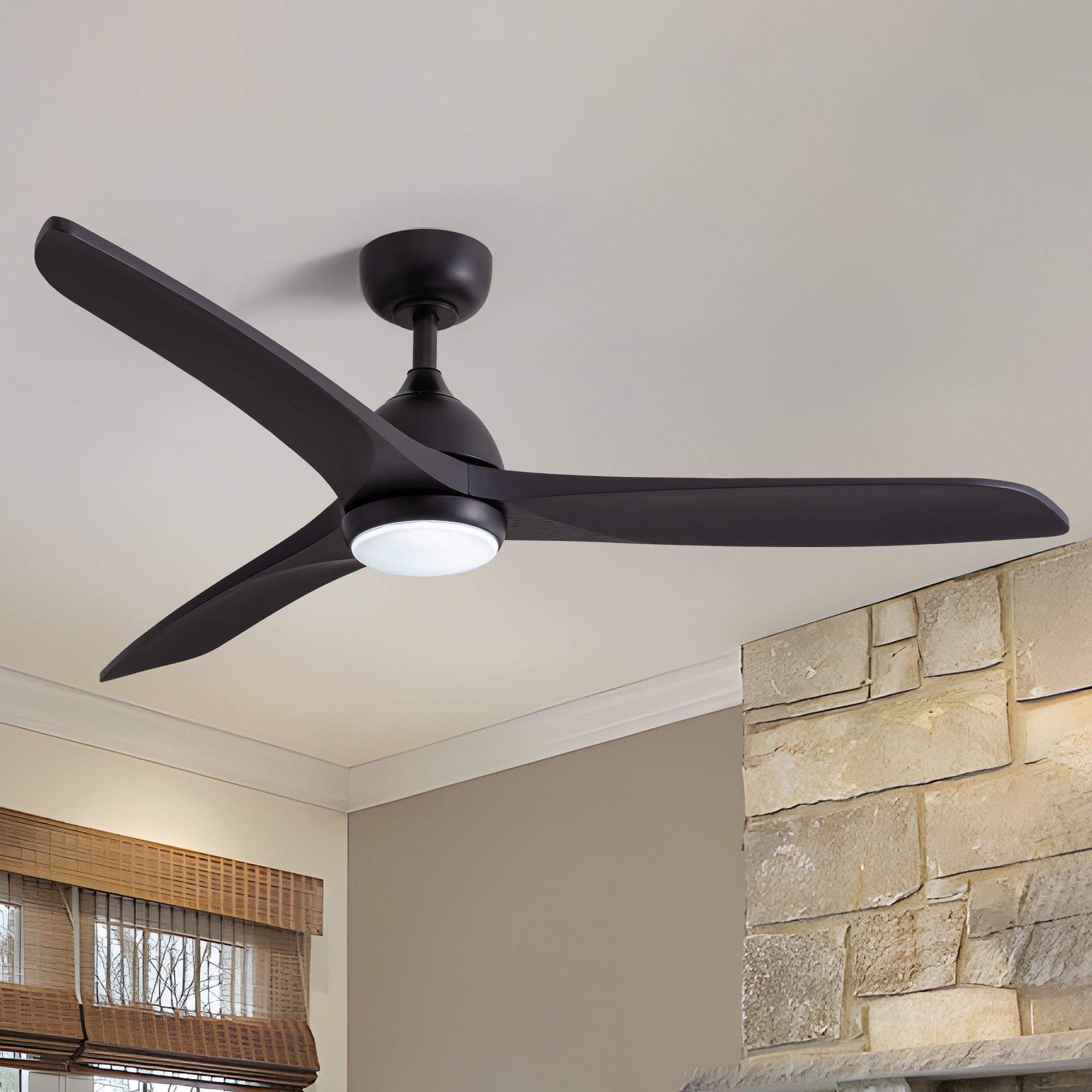 Antoine BLW025 56-in Color-Changing Integrated LED Smart Black with Black Wood Finish Blades Ceiling Fan With Light - Remote Included ( 3 -Blade )