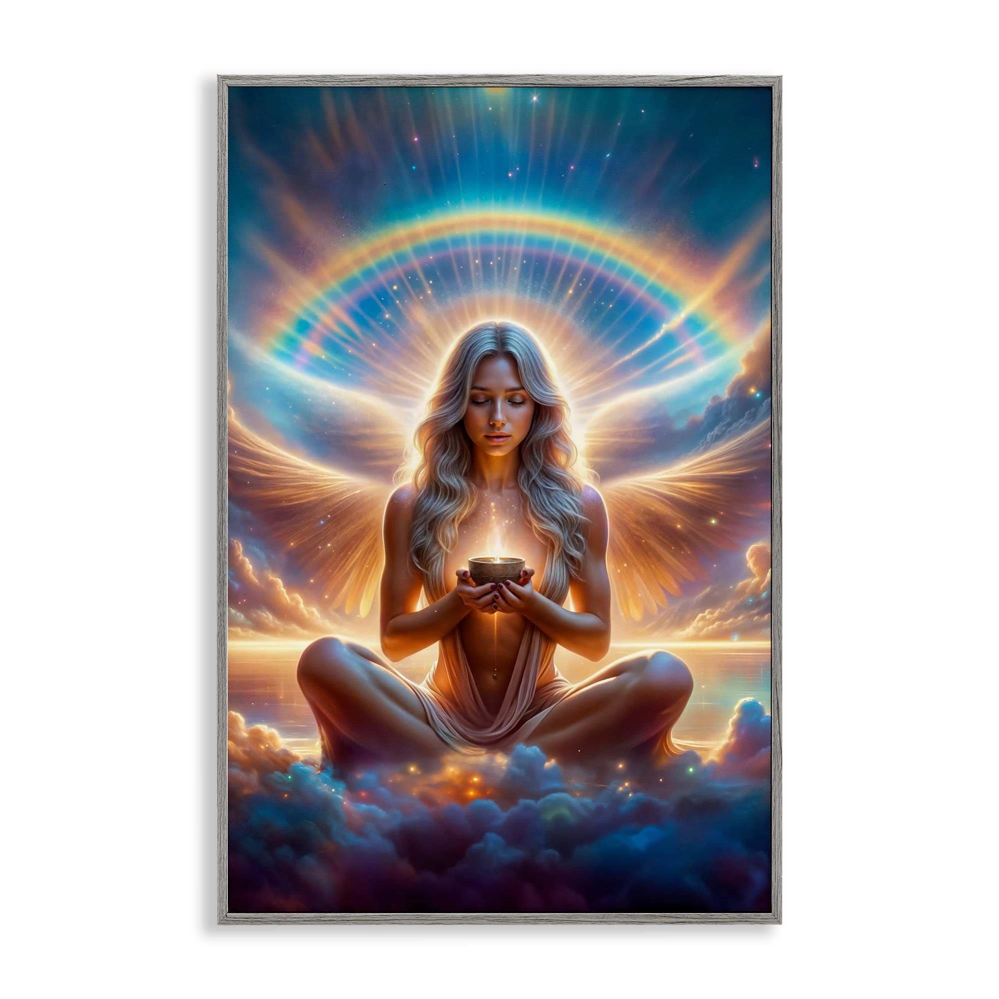 Stupell Industries BT-306-GFF-16X24 Enlightened Angel with Tea Gray Framed Giclee Art By Spirit of the Rainbow 16 x 24