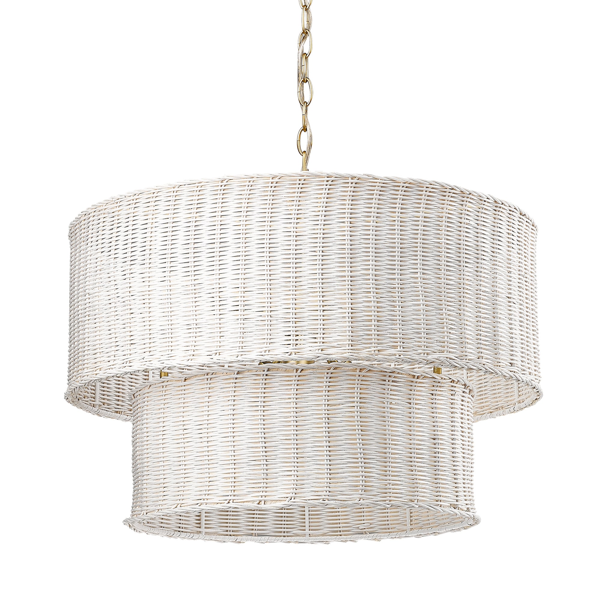 White Wicker Drum Chandelier with Bronze Accents