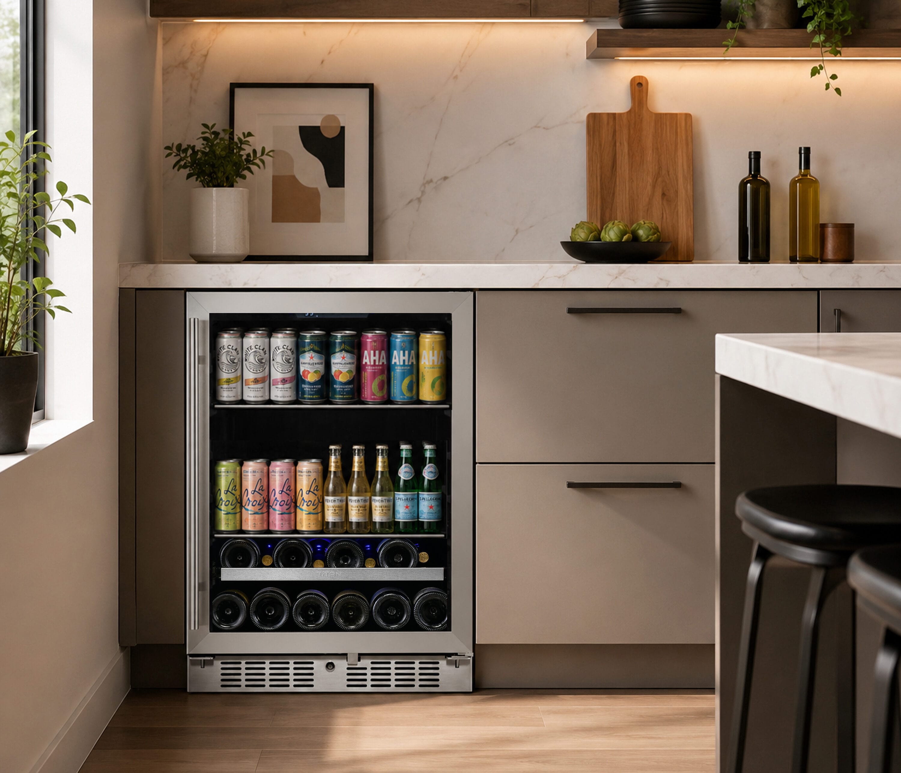 Titan - 24-in W 84 -Can Capacity 304-grade Seamed Stainless Built-in/Freestanding Indoor Beverage...