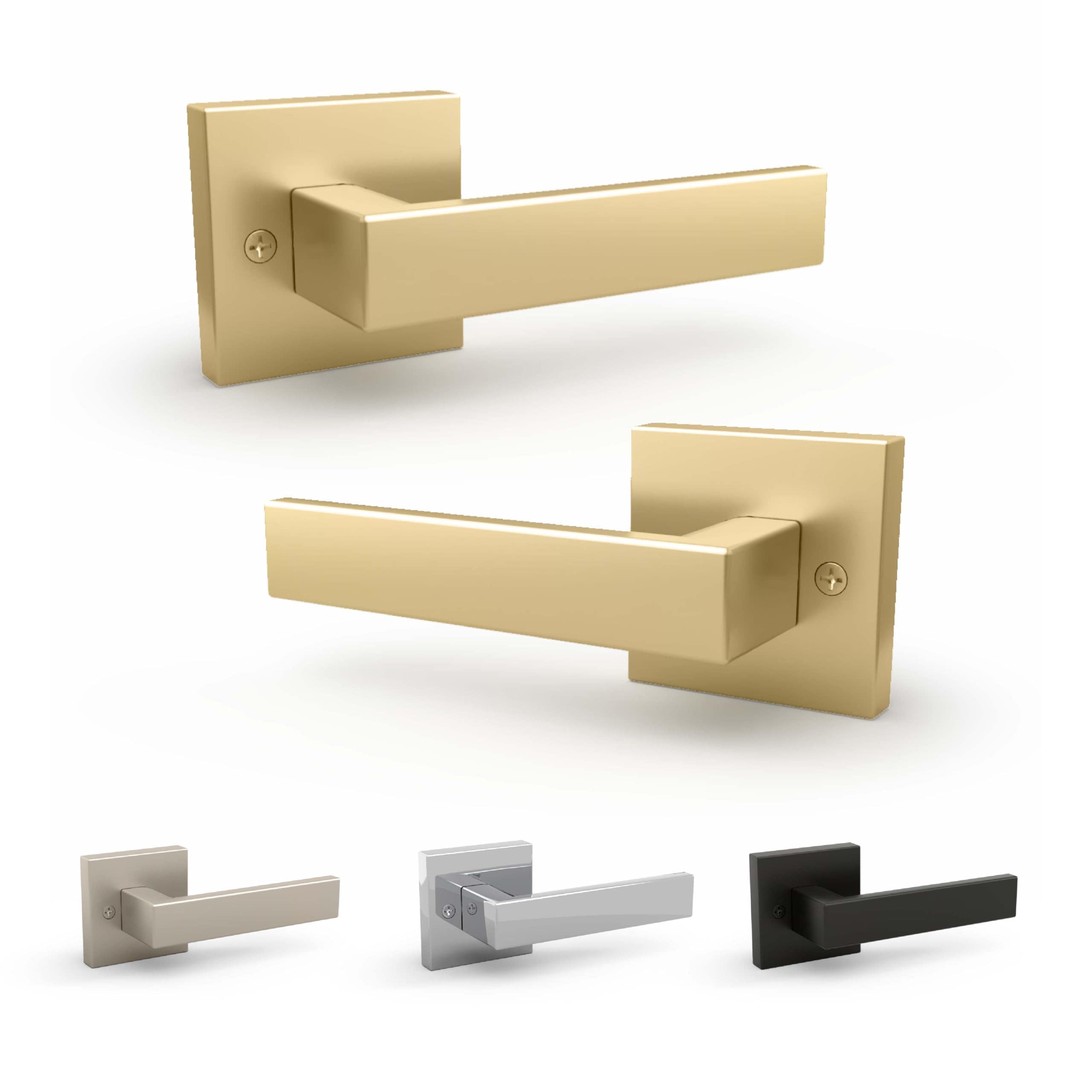 Mega Handles  ROBELL Dummy Door Handle - Non-Turning Door Handles for French Doors and Hallways - 5-Inch Interior Dummy Door Levers for Closet Hardware - Satin Brass (2 Pack)