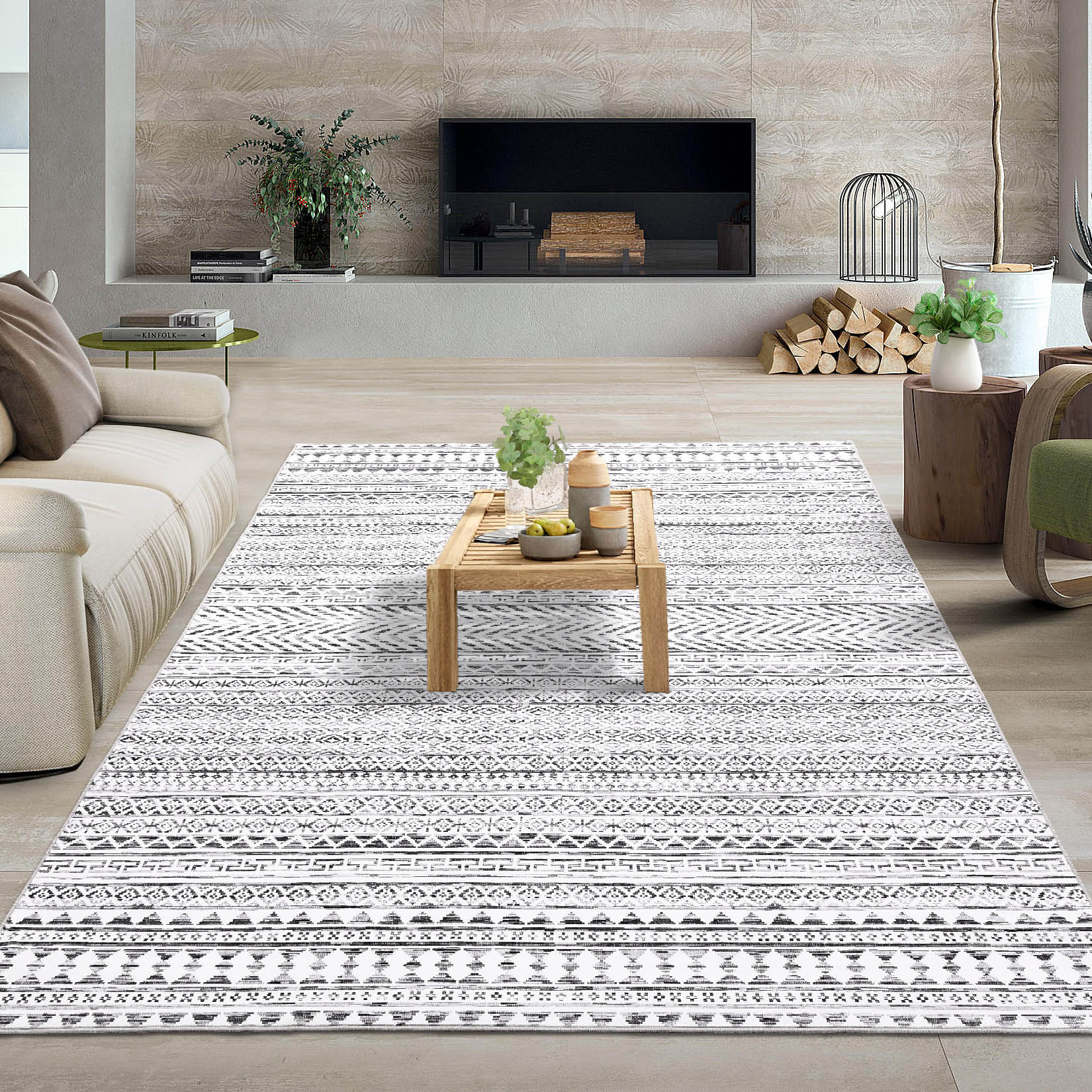 Garvee YXY-LO-PHO-15DJR54W 10 x 13 (ft) Loomed Polyester Gray Rectangular Indoor Geometric Vintage Machine washable Area rug