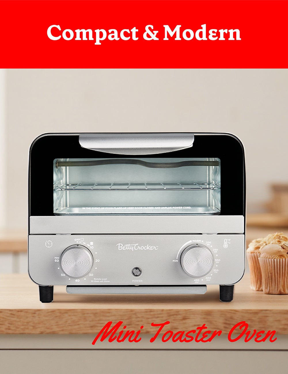 Betty Crocker Mini Toaster Oven - Compact Countertop Oven for Dorms RVs ...