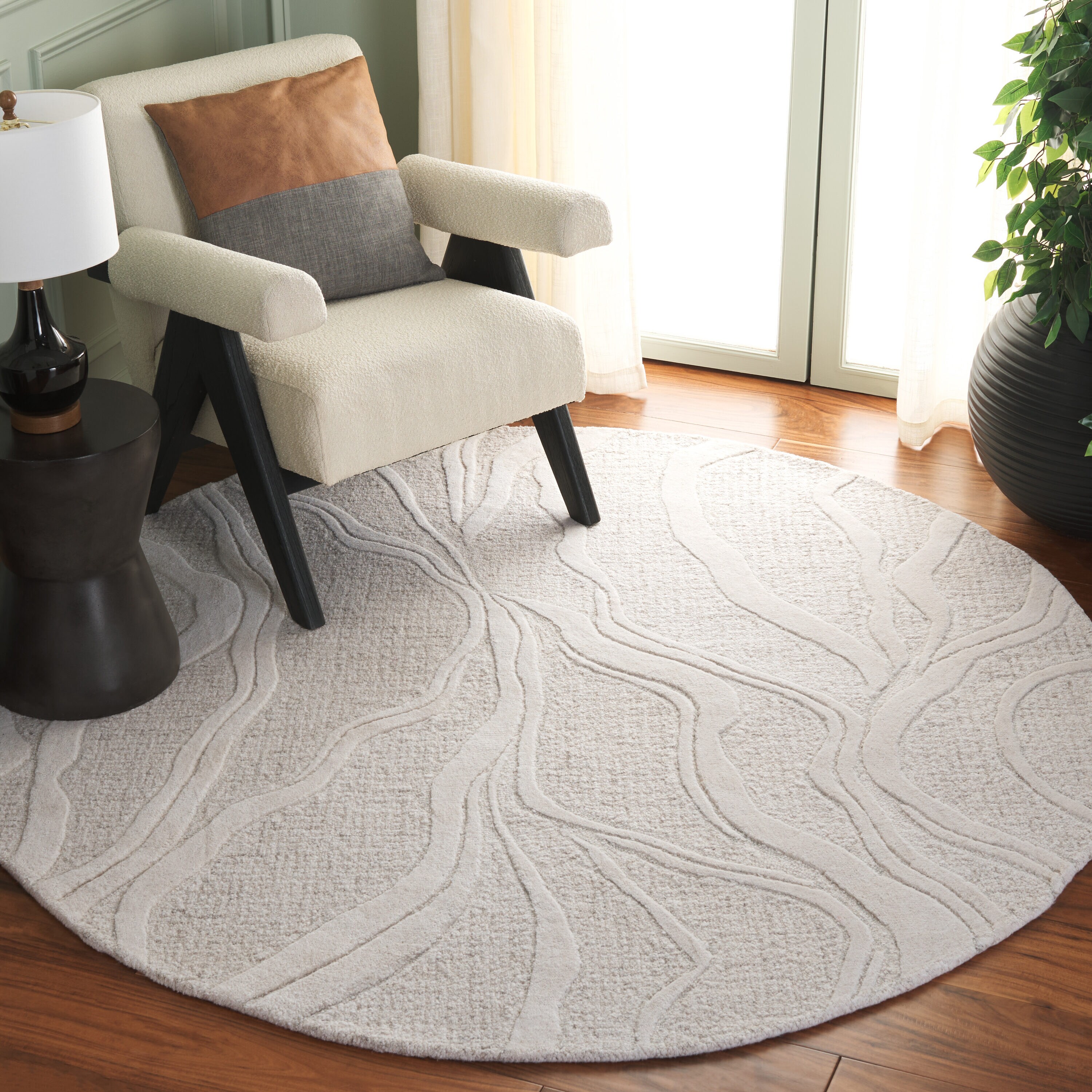  Ebony 852 Gray/Ivory Contemporary 6ft x 6ft Round Rug