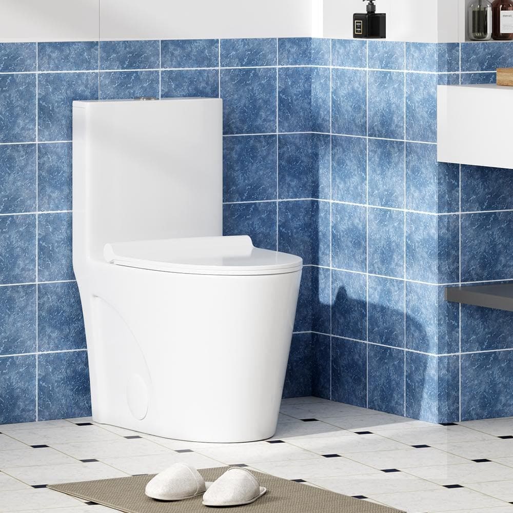 Qeetex LHF-MT-IUU06 One Piece Toilet Top-Press Dual Flush Toilets Bowl Standard Elongated Toilet for Bathroom Integrated Ceramic Toilets and Quick Release Locking Seat Comfortable Seat Height (2173 White)