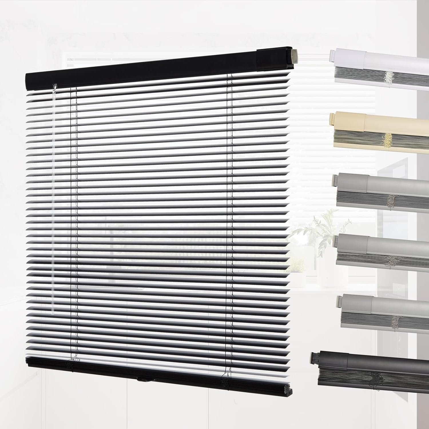 Persilux  Custom Size Metal Aluminium Venetian Blinds 1 inch Cordless Mini Blinds for Windows No Tools No Drill Blackout Blinds Horizontal Blinds for Interior Door Windows Home Office Black