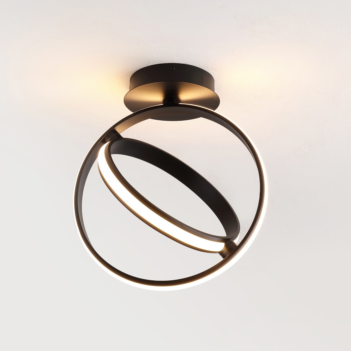 JONATHAN  Y JYL1700A Nicole 14.25" Aluminum Ring Minimalist 1 -Light 14.25-in Black Integrated LED Semi Flush Mount Light