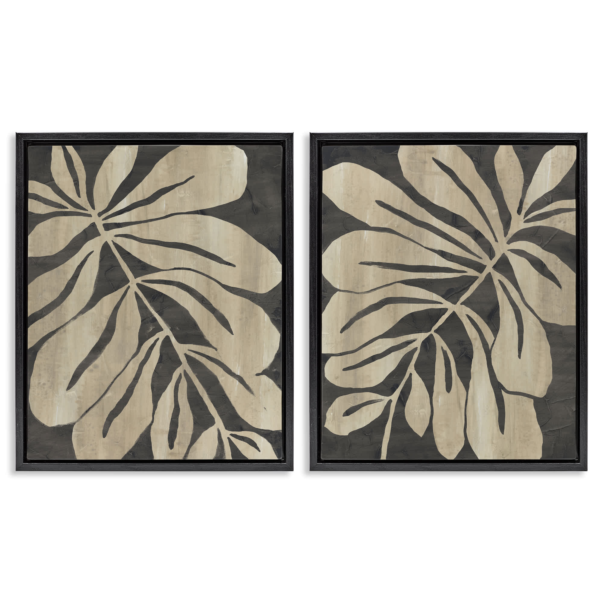 Stupell Industries B2-761-FFB-2PC-16X20 Rustic Curved Leaves 2pc Floating Frame Set design by June Erica Vess