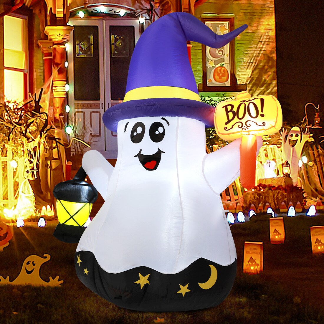 GOOSH 5-ft LED Lighted Inflatable Ghost Halloween Decoration - Indoor ...