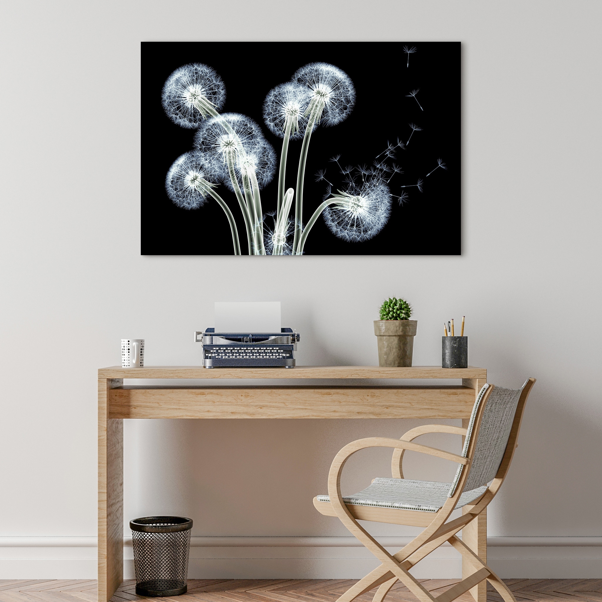 Dancing Dandelions Black and White Tempered Glass Wall Art