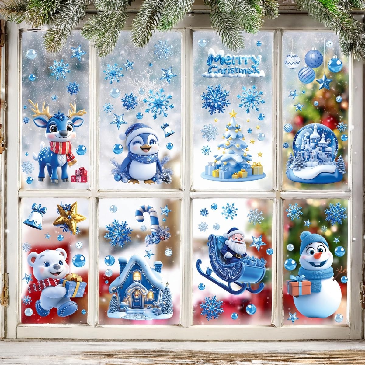 LAIFUCAM 9 pcs Christmas Window Cling Decorations Static Stickers with ...