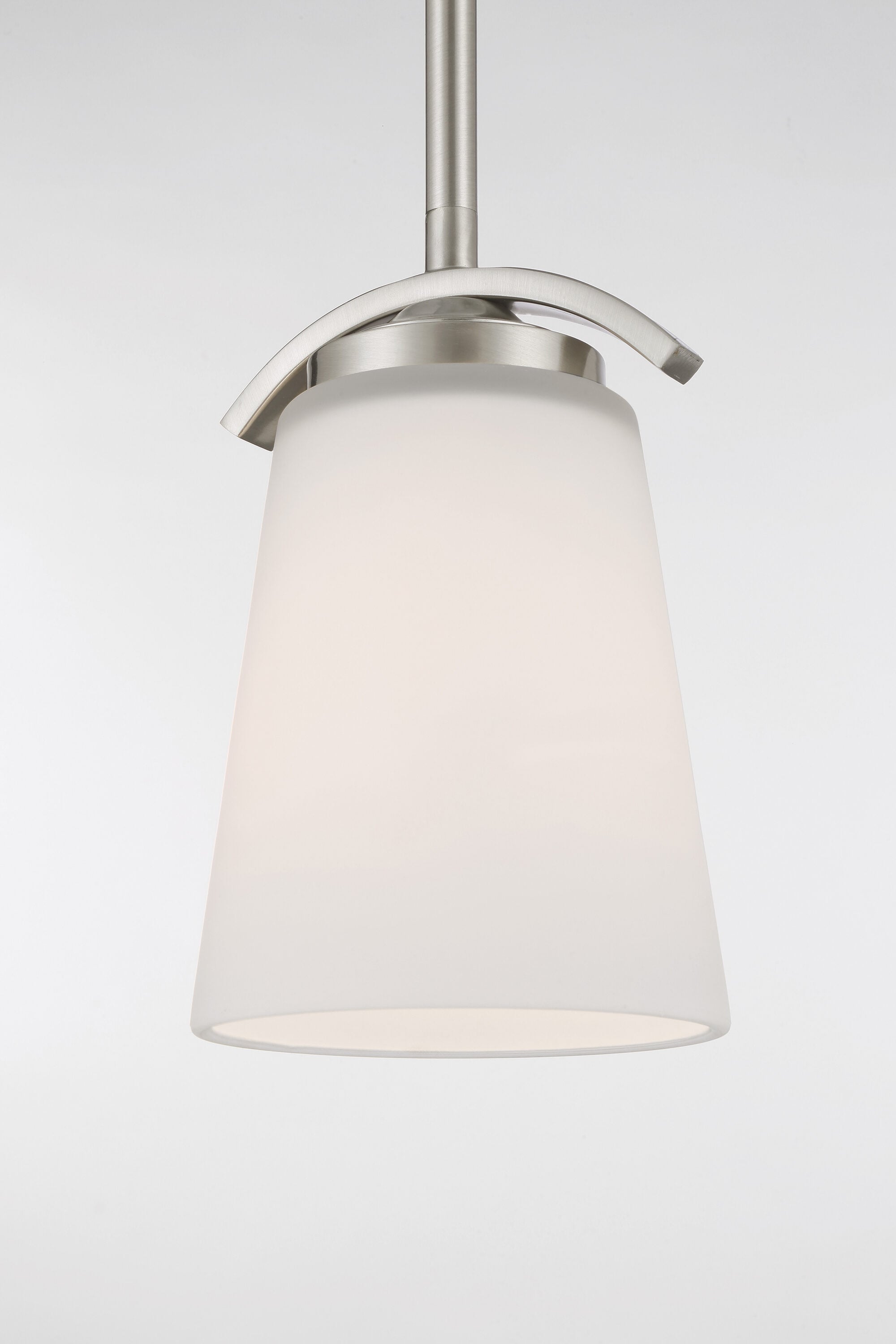 Overland Park Brushed Nickel Mini Pendant with Etched White Glass