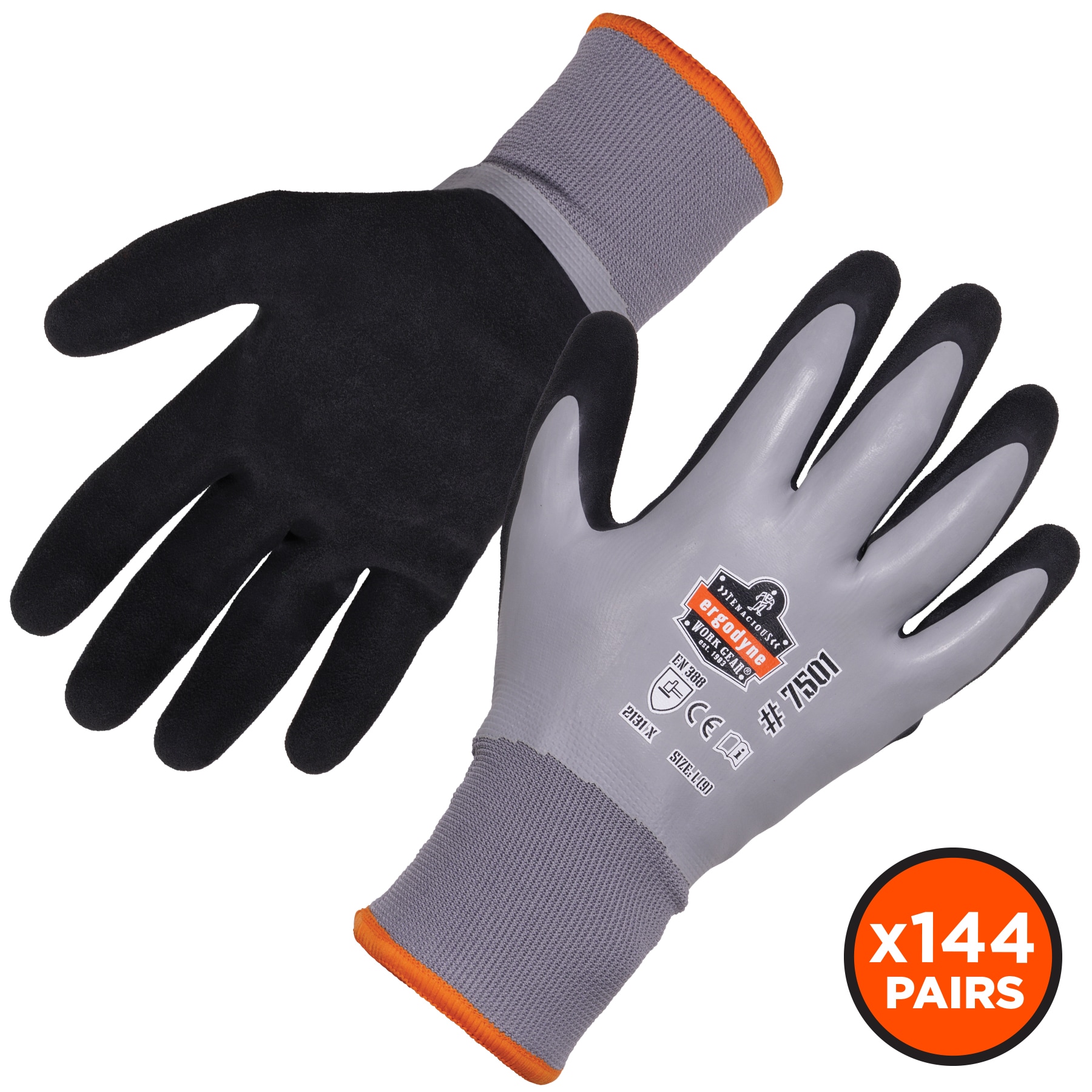 Ergodyne 17932 Small Gray Latex dipped Latex Cold weather Gloves 144 -Pairs