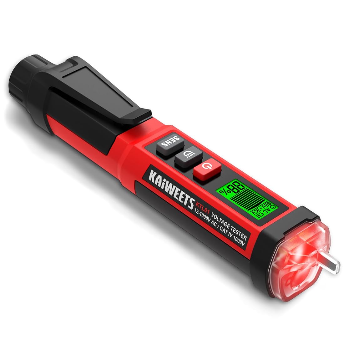 Aoibox  Non contact Voltage Tester Pen Dual Range AC 12V 70V 1000V Electrical Tester With Lcd Display Cat iv 1000V Red