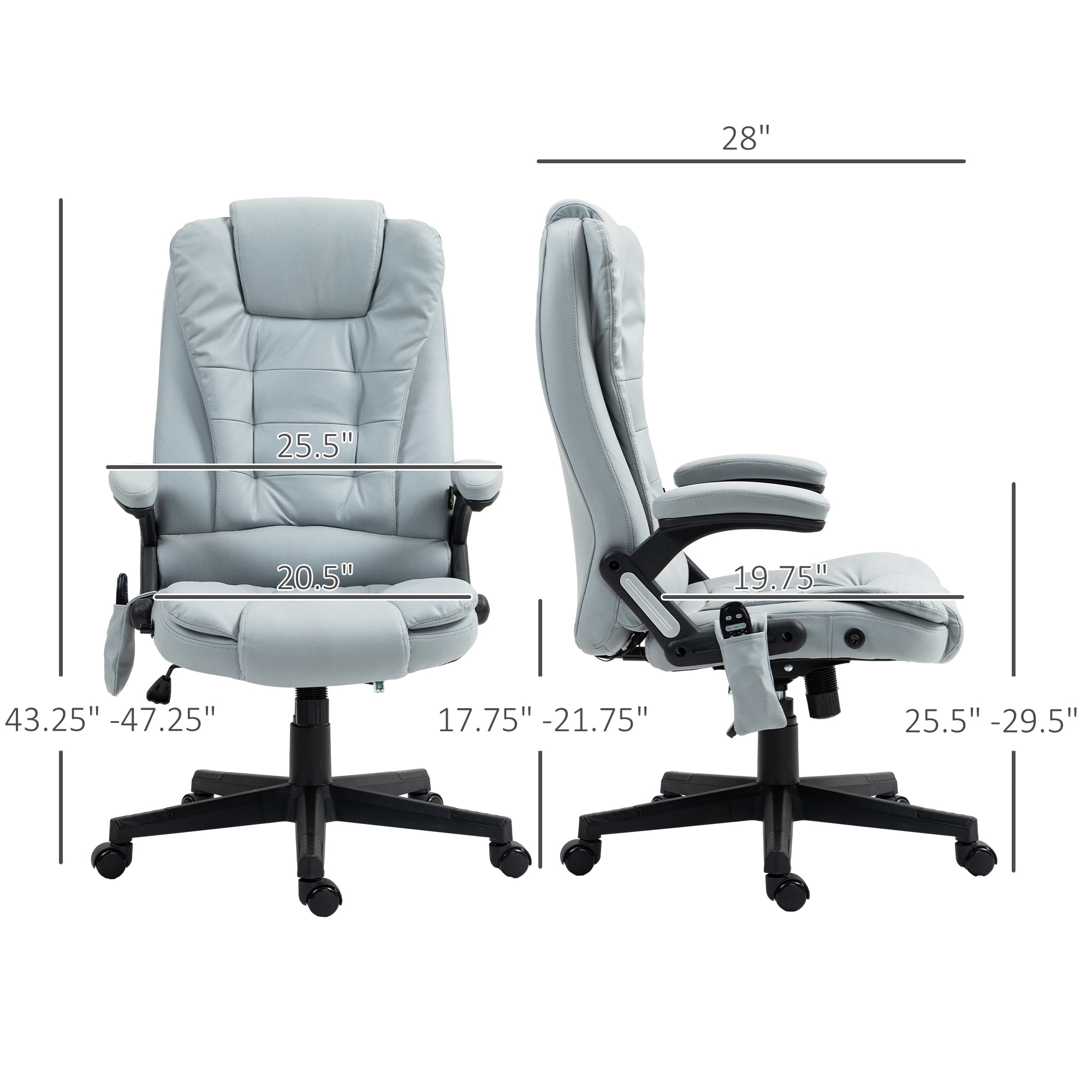 Vinsetto 6 Point Vibrating Massage Office Chair with Lumbar Heat - Light Gray