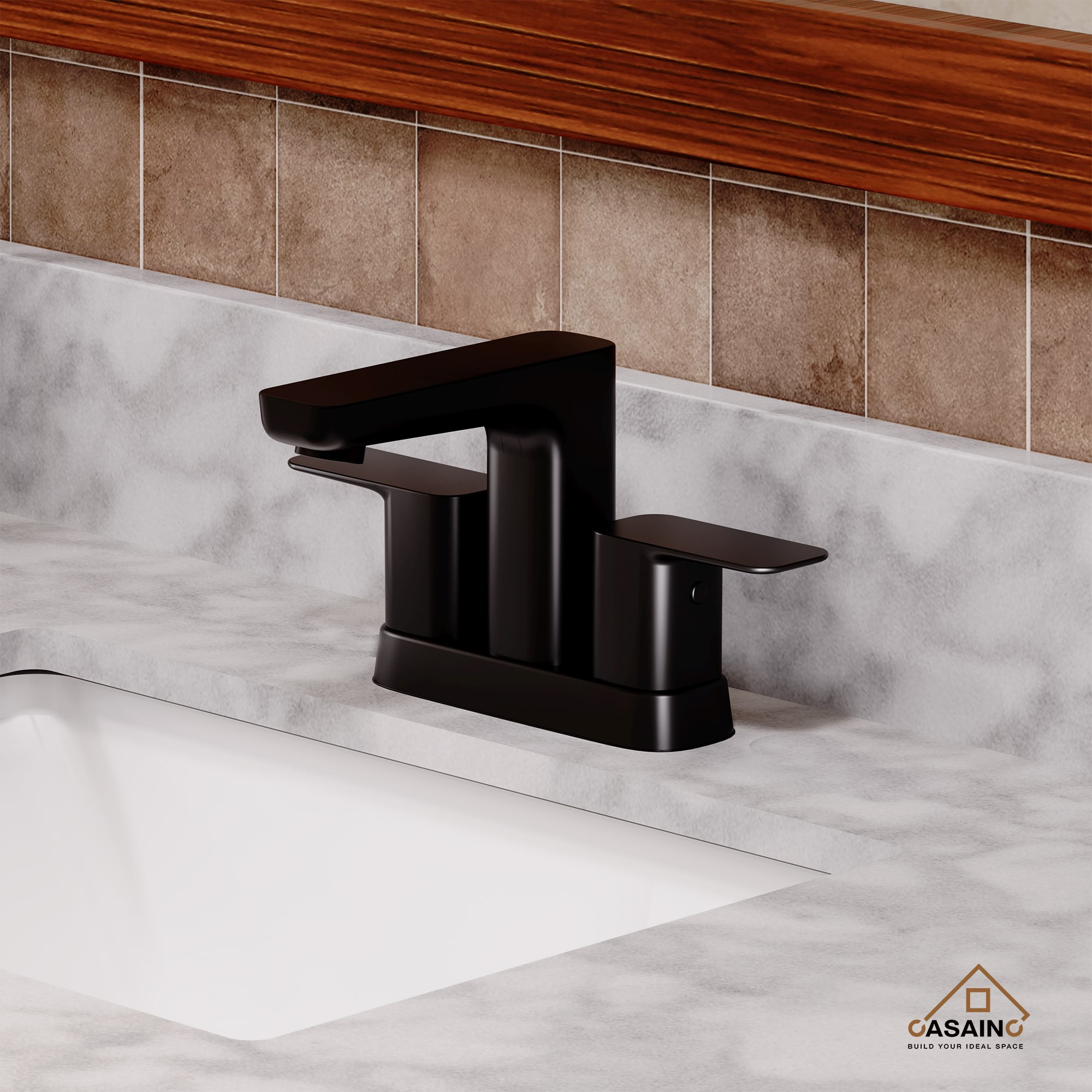 Matte Black Double Handle Mid Arc Bathroom Faucet