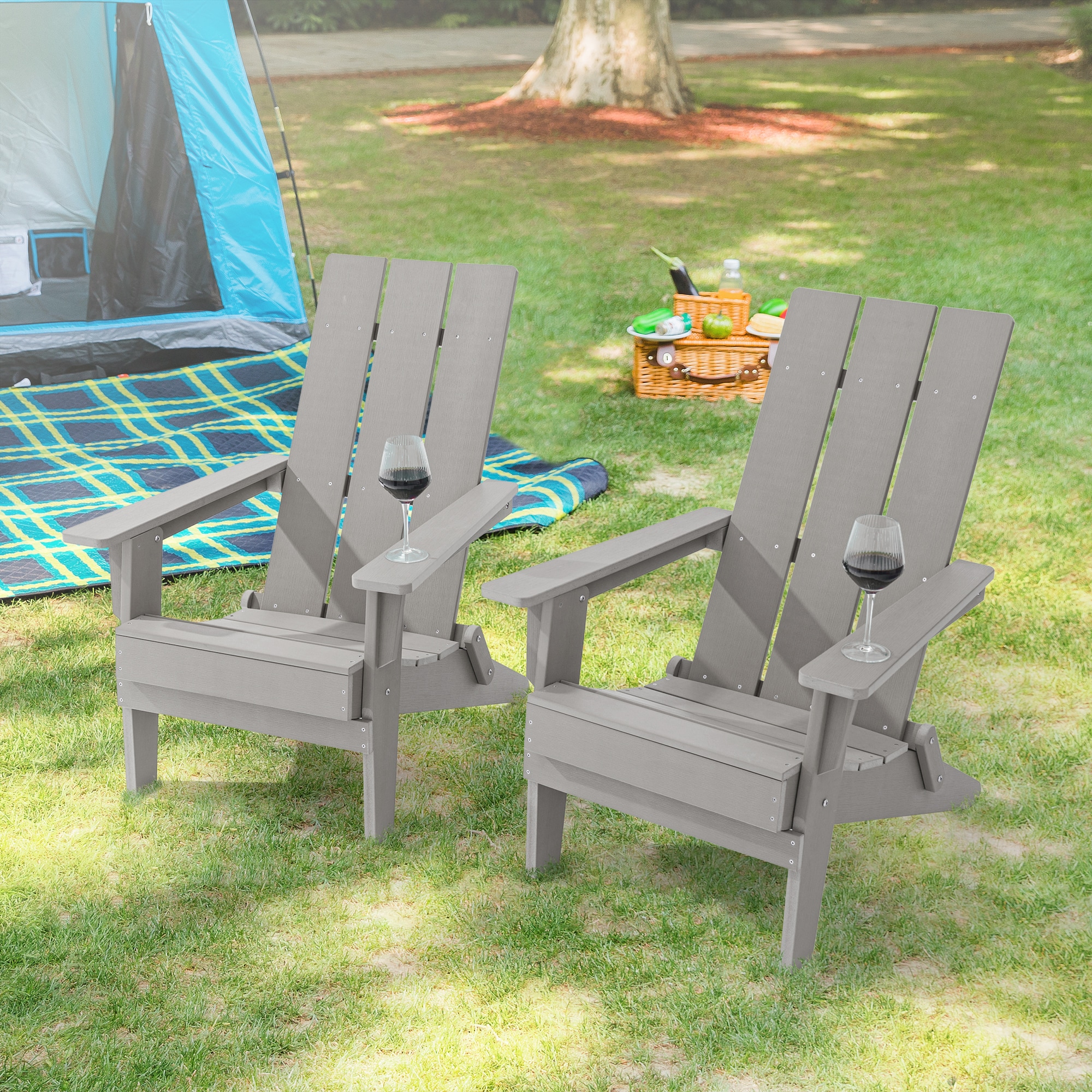 ACEGOSES Foldable Adirondack Chair Set Of 2 Light Gray Hdpe Frame   61668729 