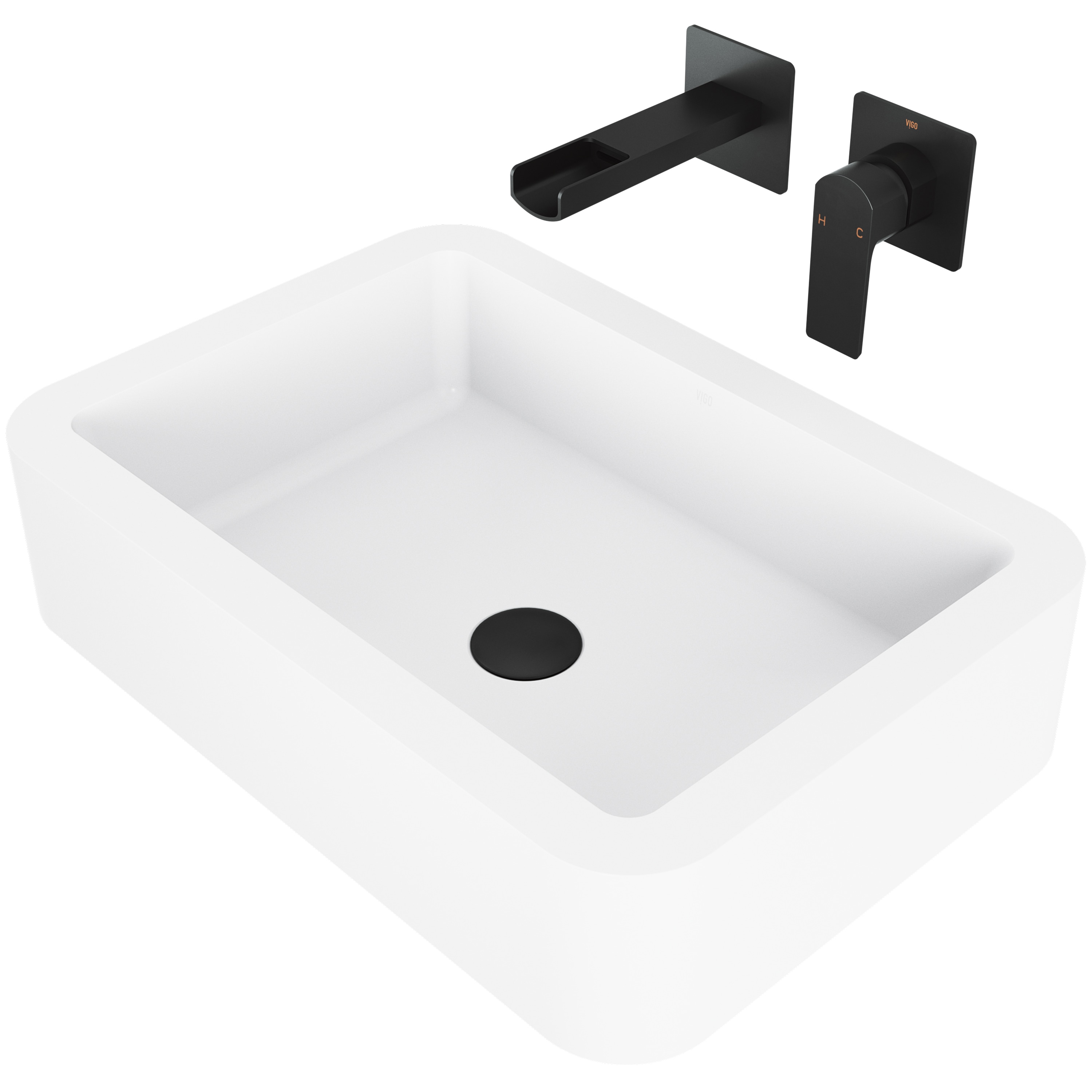 VIGO VGT980 Vessel sink Matte White Matte Stone Vessel Rectangular Modern Bathroom Sink with Faucet and Drain Included (23-in x 16-in)