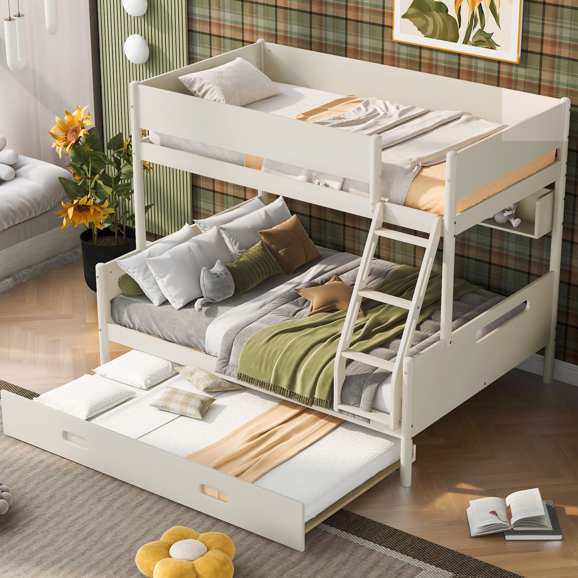 Qualler BEW000408K Cream Twin over full Bunk Bed
