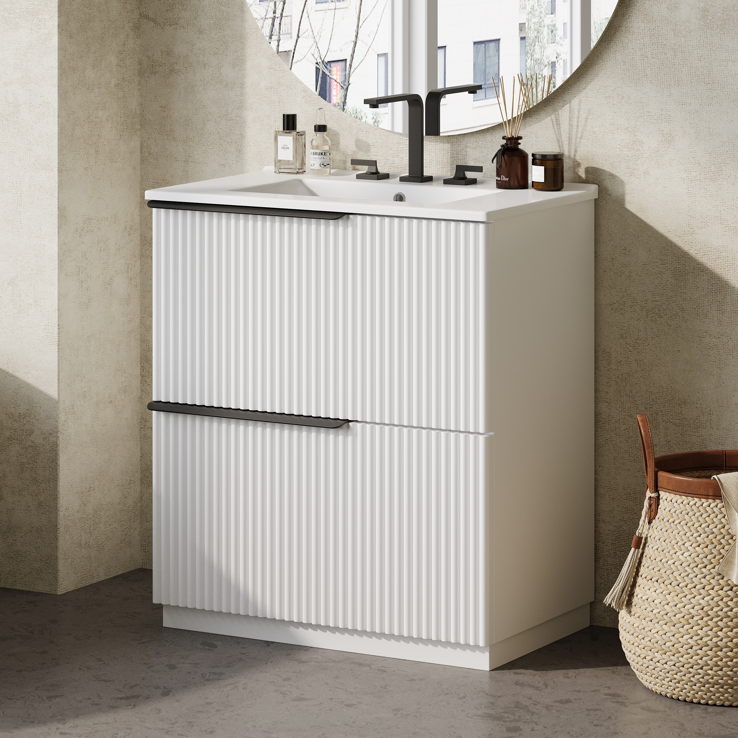 Wooakway 30 in Bathroom Vanity with Ceramic Sink and Full-Extension ...