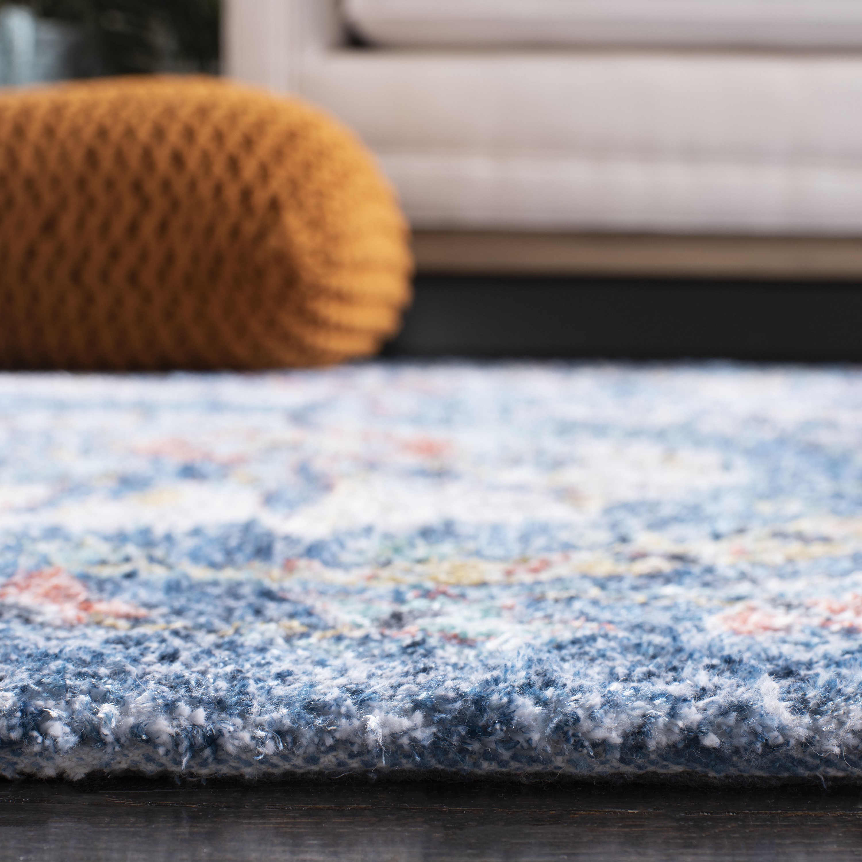 Handmade Saffron Blue & Cream Flatweave Wool-Cotton Blend Rug - 3' x 5'