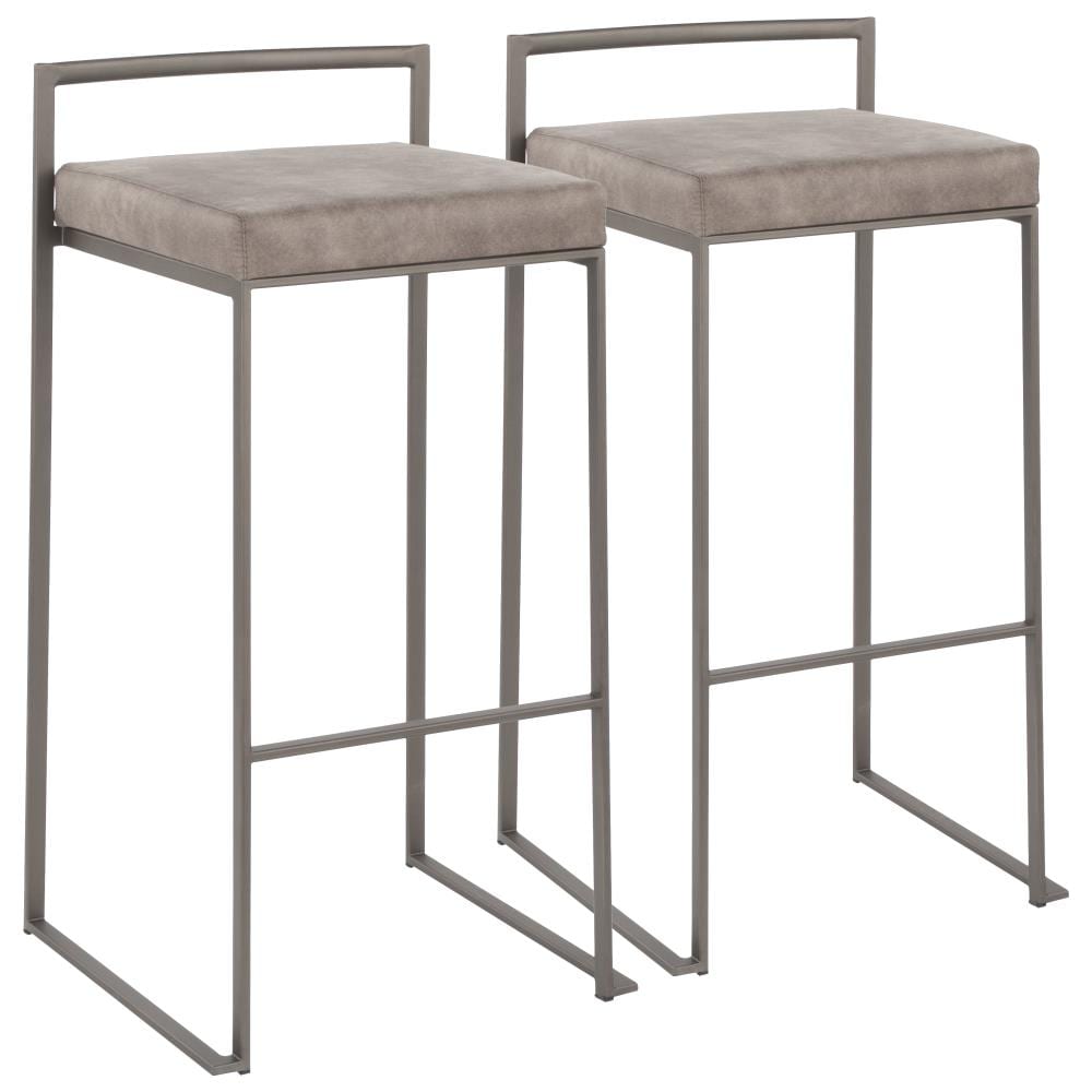 LumiSource B30-FUJI ANSTN2 Fuji Set of 2 Antique Metal, Stone Cowboy Fabric 34-in H Bar height Upholstered Stackable Metal Bar Stool