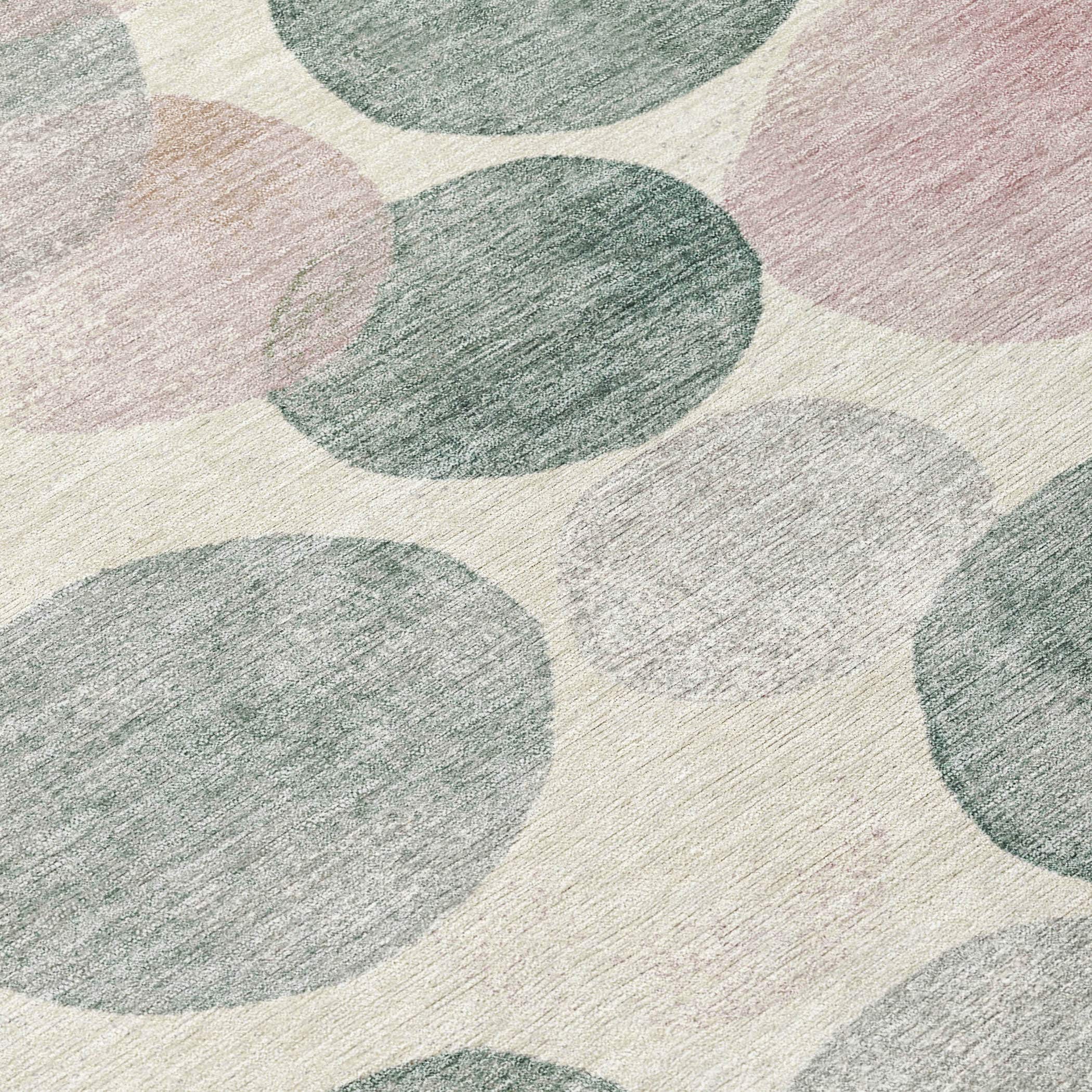 Salmon and Green Synthetic Rectangular Washable Area Rug