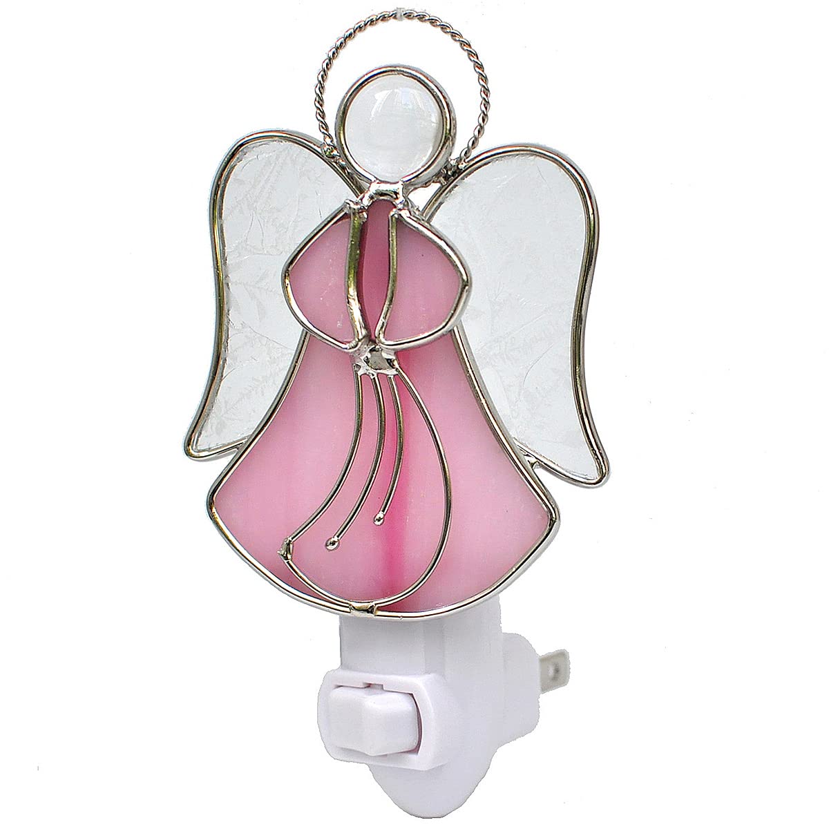 IUEST  Stained Glass Angel Night Light Decorative Accent Lite Wall Plug in Nightlight for Hallway Bedroom Bathroom Kitchen Nature Themed Home