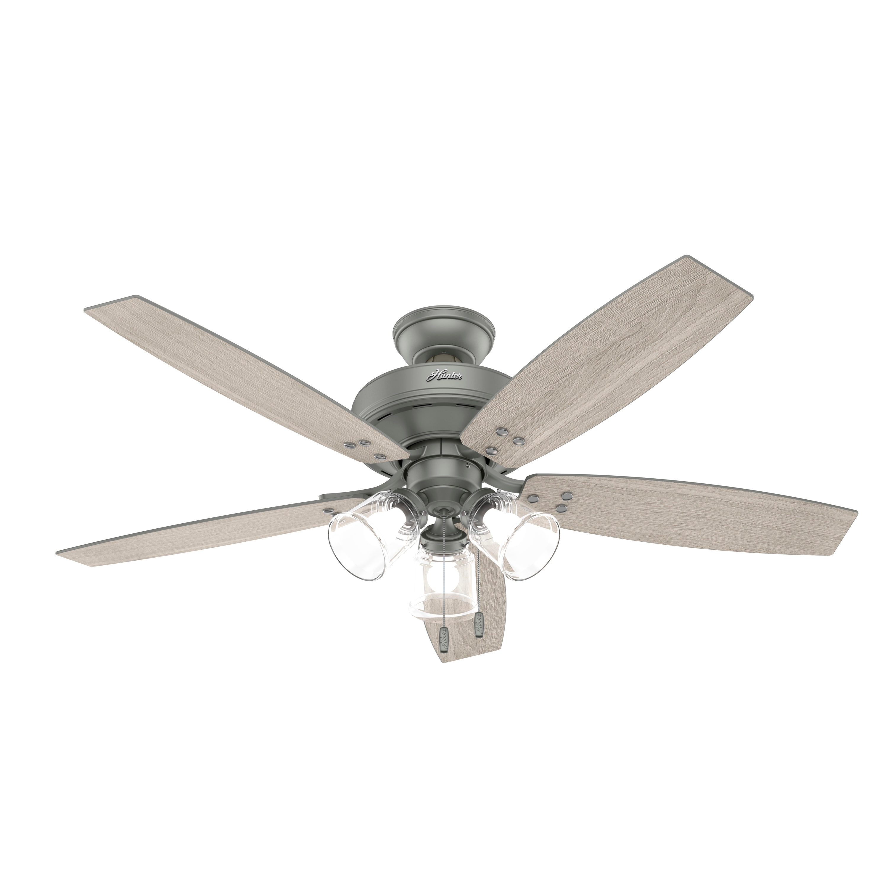 Hunter Hildebrand 52 In Matte Silver Indoor Ceiling Fan With Light 5 Blade The Fans Department At Lowes Com